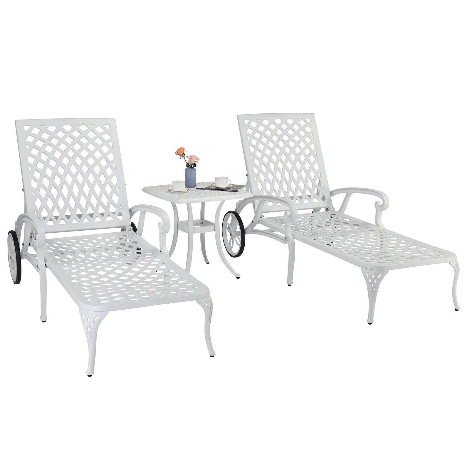 HAOYYE Adjustable Backrest Courtyard Cast Aluminum Lying Bed, White, Outdoor Reclining Lounge Chair with Durable Weather-Resistant Frame, Modern and Comfortable Design for Patio, Garden, Balcony, or Poolside Relaxation