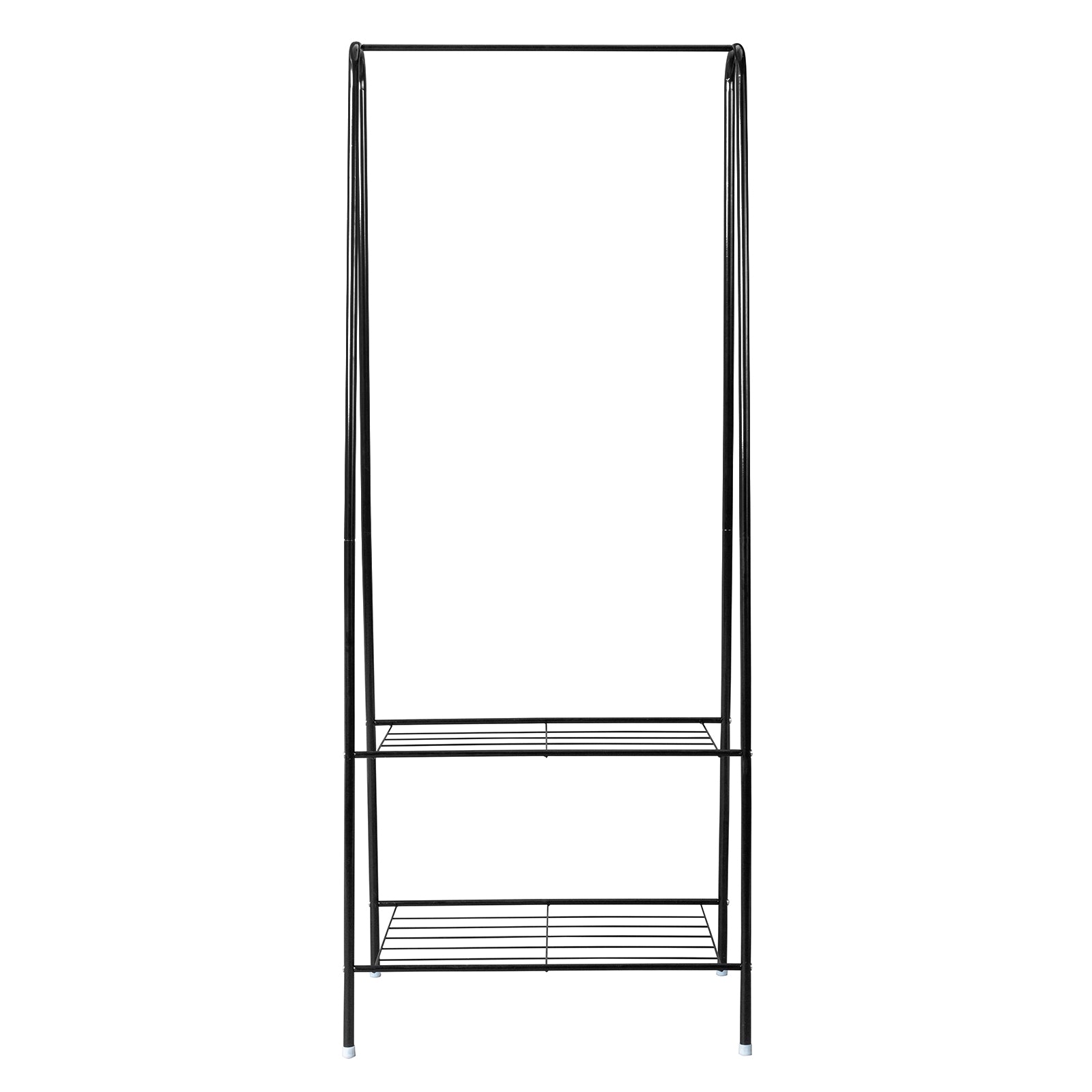 HAOYYE 2-Tier Black Metal Garment Rack with Hanging Rod and Lower Storage Shelf, Freestanding Clothes Organizer for Bedroom Entryway Laundry Room Space-Saving Design