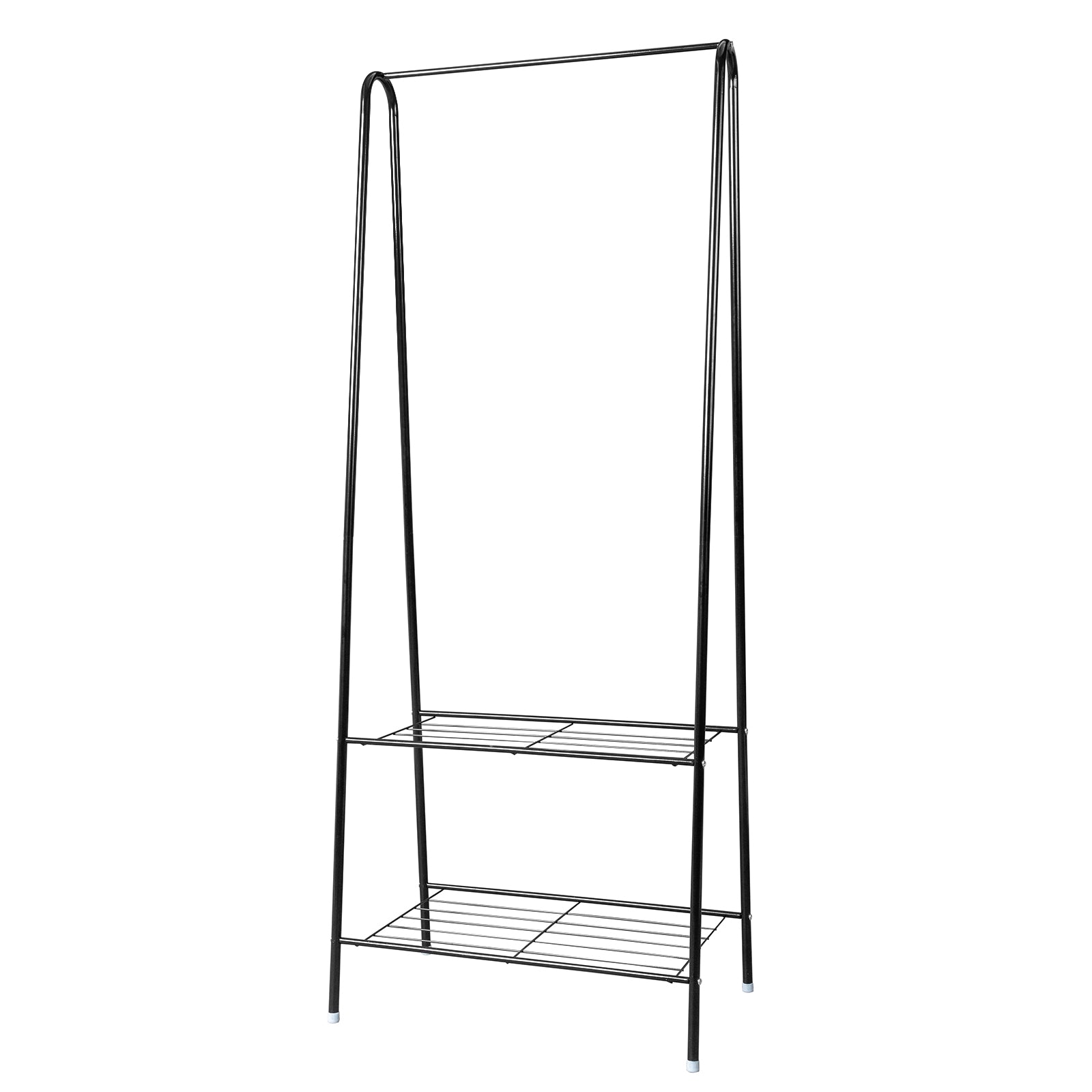 HAOYYE 2-Tier Black Metal Garment Rack with Hanging Rod and Lower Storage Shelf, Freestanding Clothes Organizer for Bedroom Entryway Laundry Room Space-Saving Design