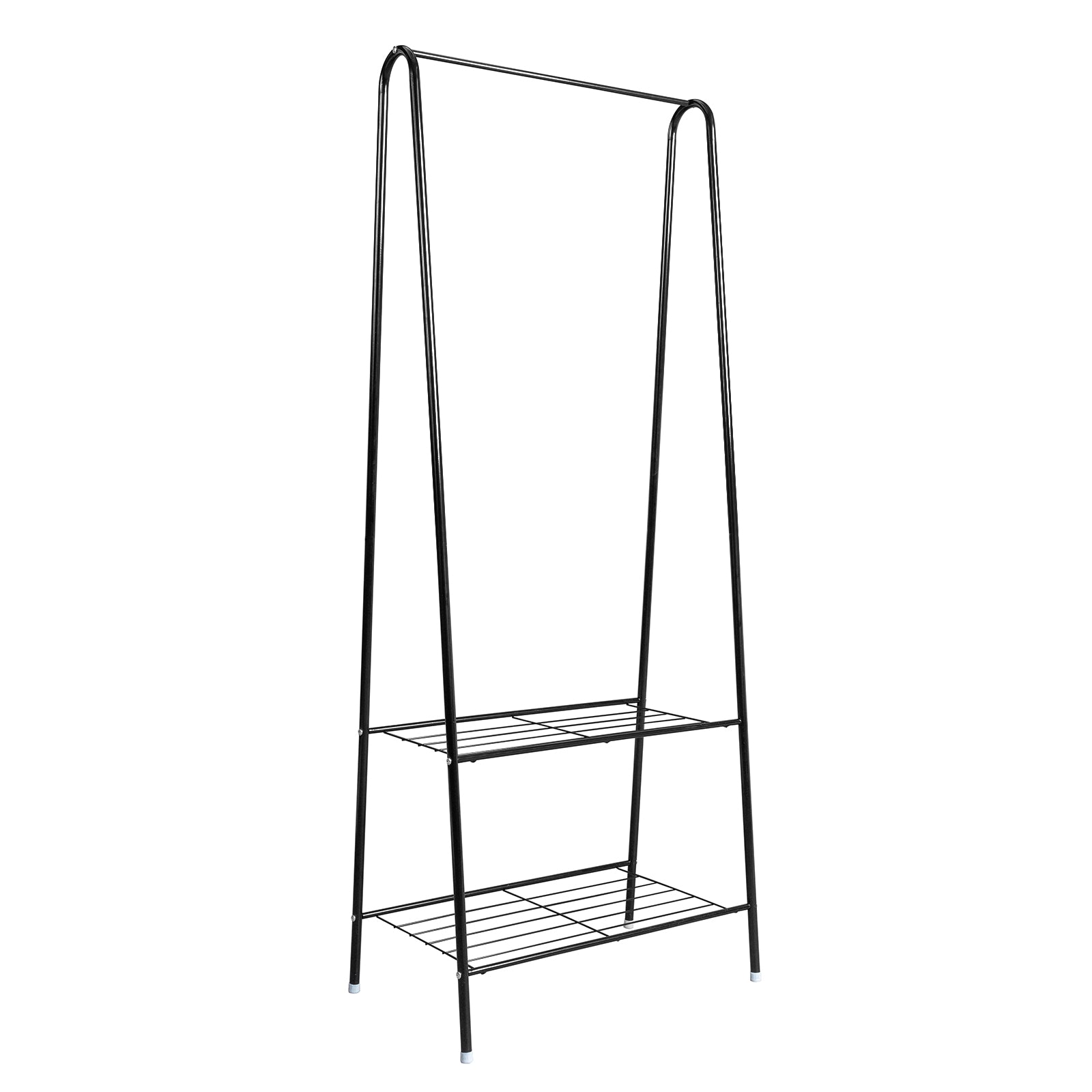 HAOYYE 2-Tier Black Metal Garment Rack with Hanging Rod and Lower Storage Shelf, Freestanding Clothes Organizer for Bedroom Entryway Laundry Room Space-Saving Design