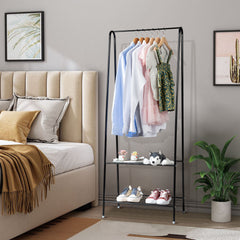 HAOYYE 2-Tier Black Metal Garment Rack with Hanging Rod and Lower Storage Shelf, Freestanding Clothes Organizer for Bedroom Entryway Laundry Room Space-Saving Design