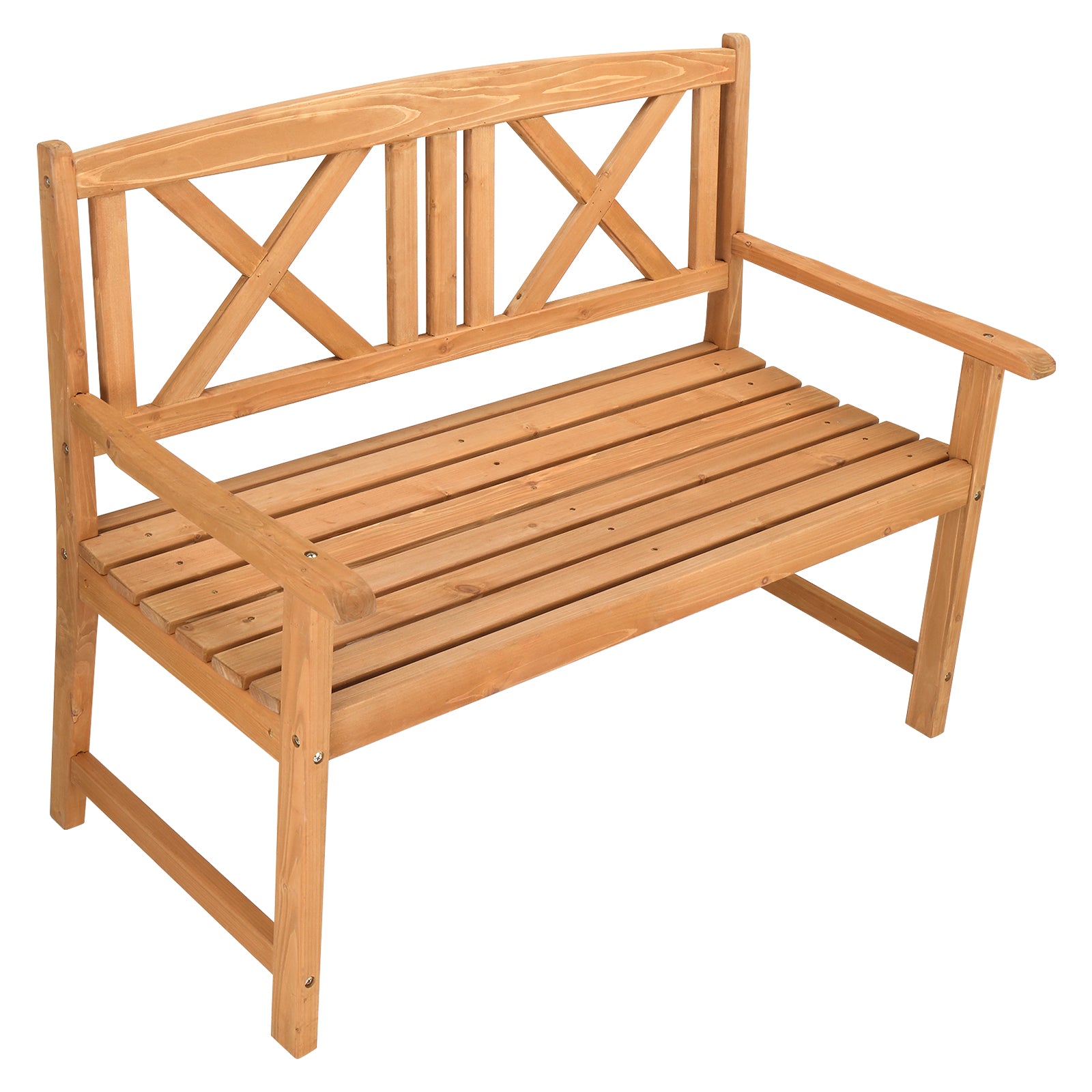 Haoyye Outdoor Garden Bench with X Back Design, Solid Fir Wood Construction in Burlywood Finish, Rustic Folding Wooden Patio Bench for Porch, Deck, Balcony, Backyard or Lawn, Durable and Weather Resistant Seating