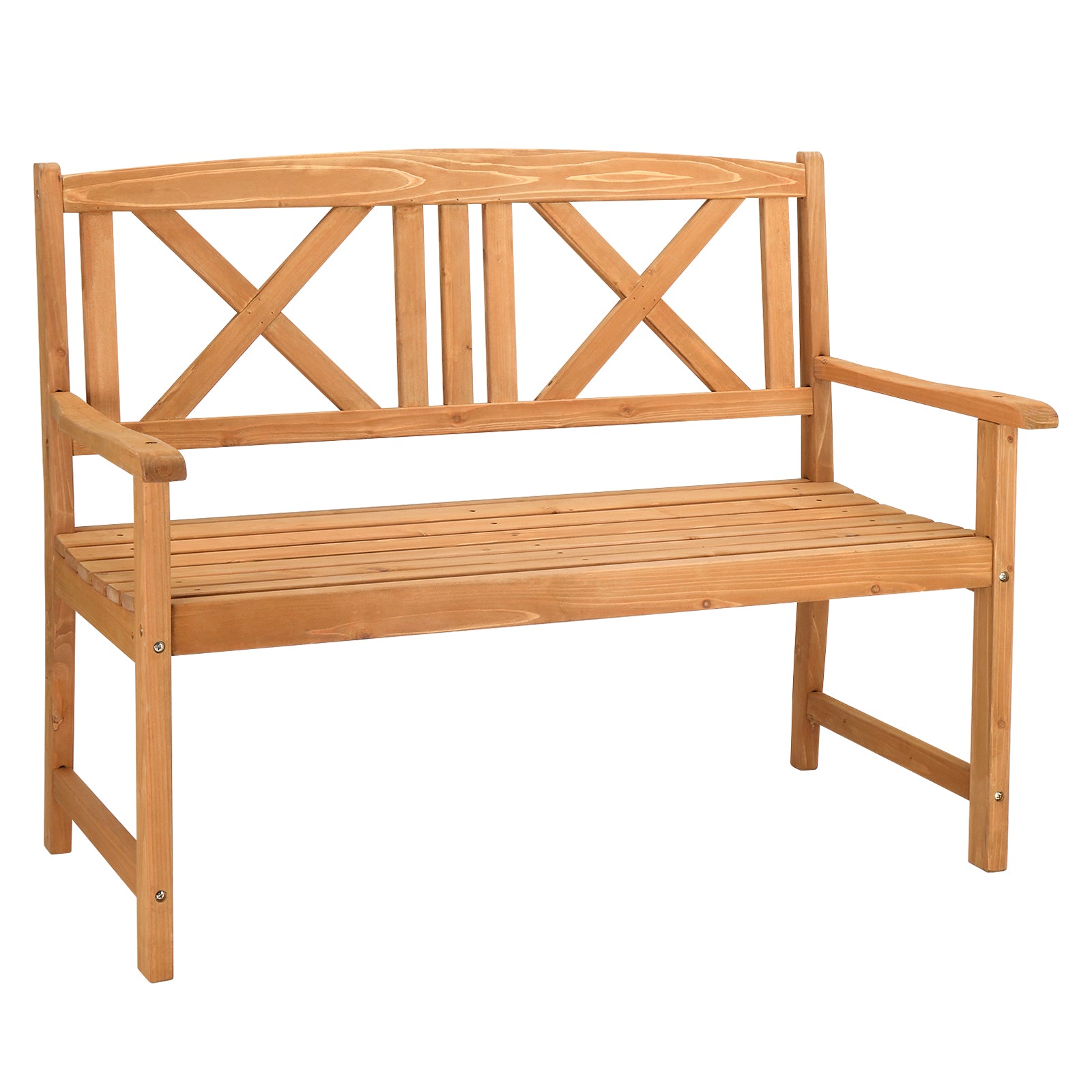Haoyye Outdoor Garden Bench with X Back Design, Solid Fir Wood Construction in Burlywood Finish, Rustic Folding Wooden Patio Bench for Porch, Deck, Balcony, Backyard or Lawn, Durable and Weather Resistant Seating