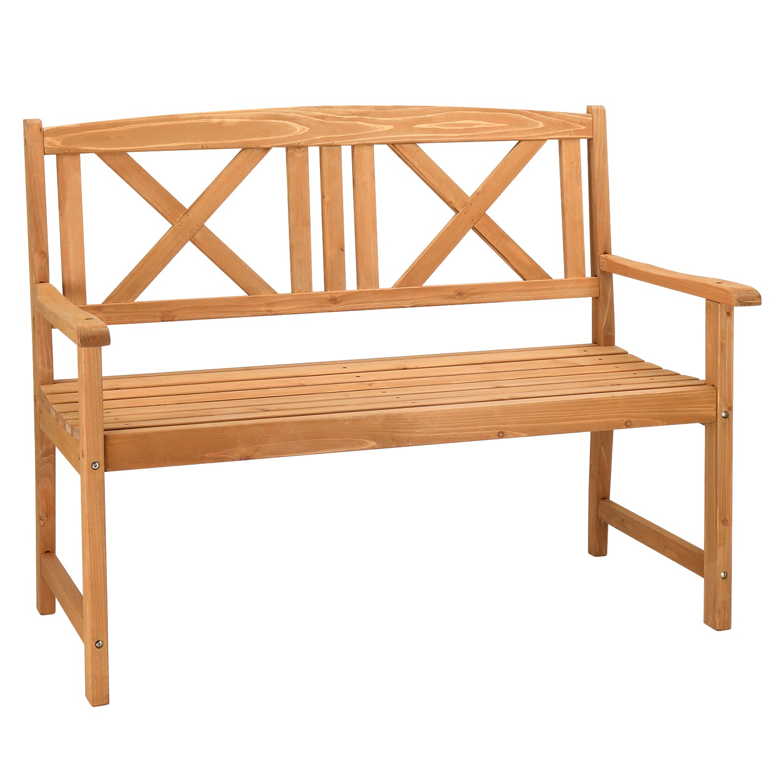 Haoyye Outdoor Garden Bench with X Back Design, Solid Fir Wood Construction in Burlywood Finish, Rustic Folding Wooden Patio Bench for Porch, Deck, Balcony, Backyard or Lawn, Durable and Weather Resistant Seating