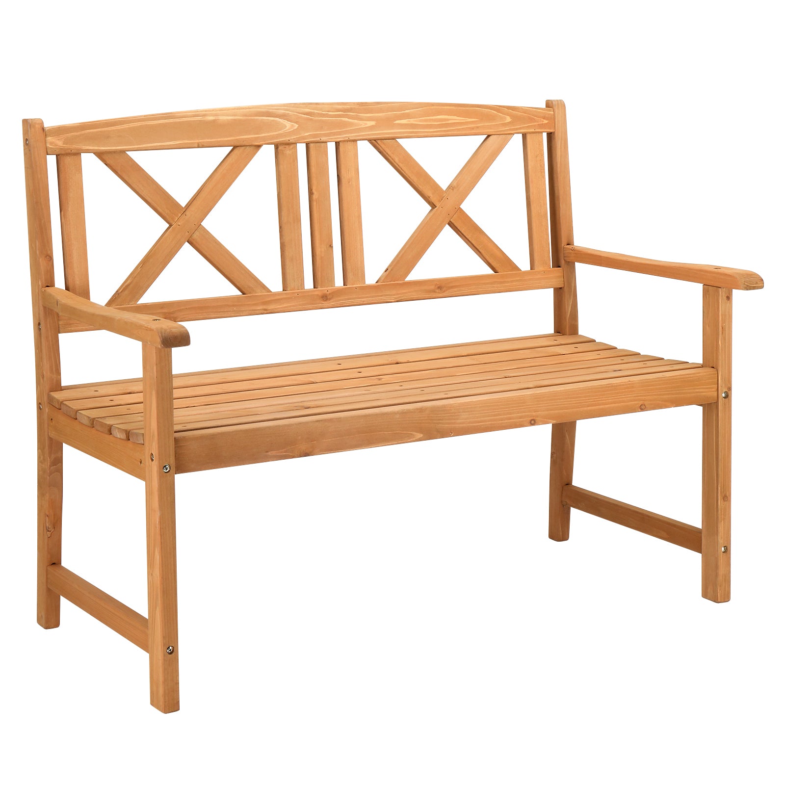 Haoyye Outdoor Garden Bench with X Back Design, Solid Fir Wood Construction in Burlywood Finish, Rustic Folding Wooden Patio Bench for Porch, Deck, Balcony, Backyard or Lawn, Durable and Weather Resistant Seating