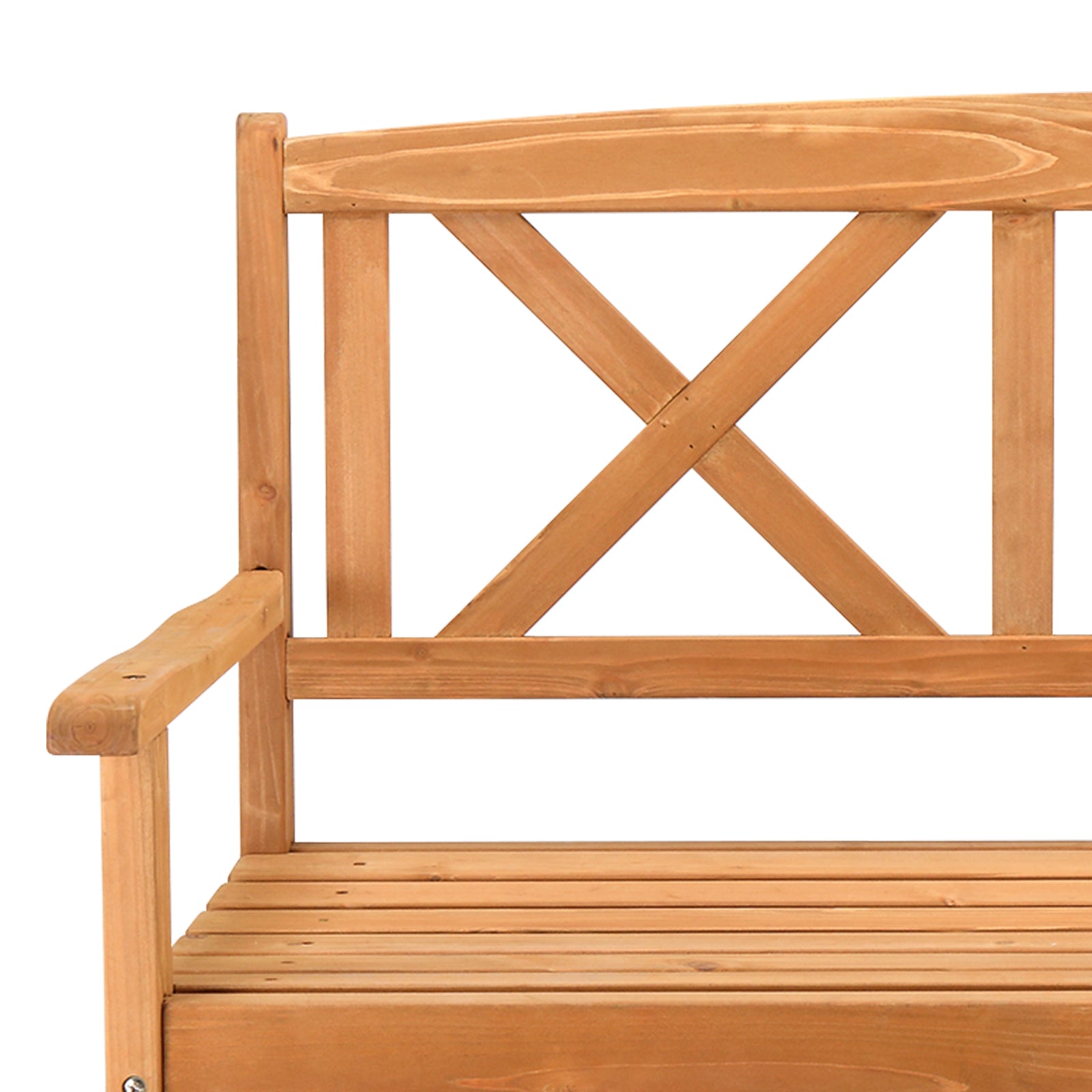 Haoyye Outdoor Garden Bench with X Back Design, Solid Fir Wood Construction in Burlywood Finish, Rustic Folding Wooden Patio Bench for Porch, Deck, Balcony, Backyard or Lawn, Durable and Weather Resistant Seating