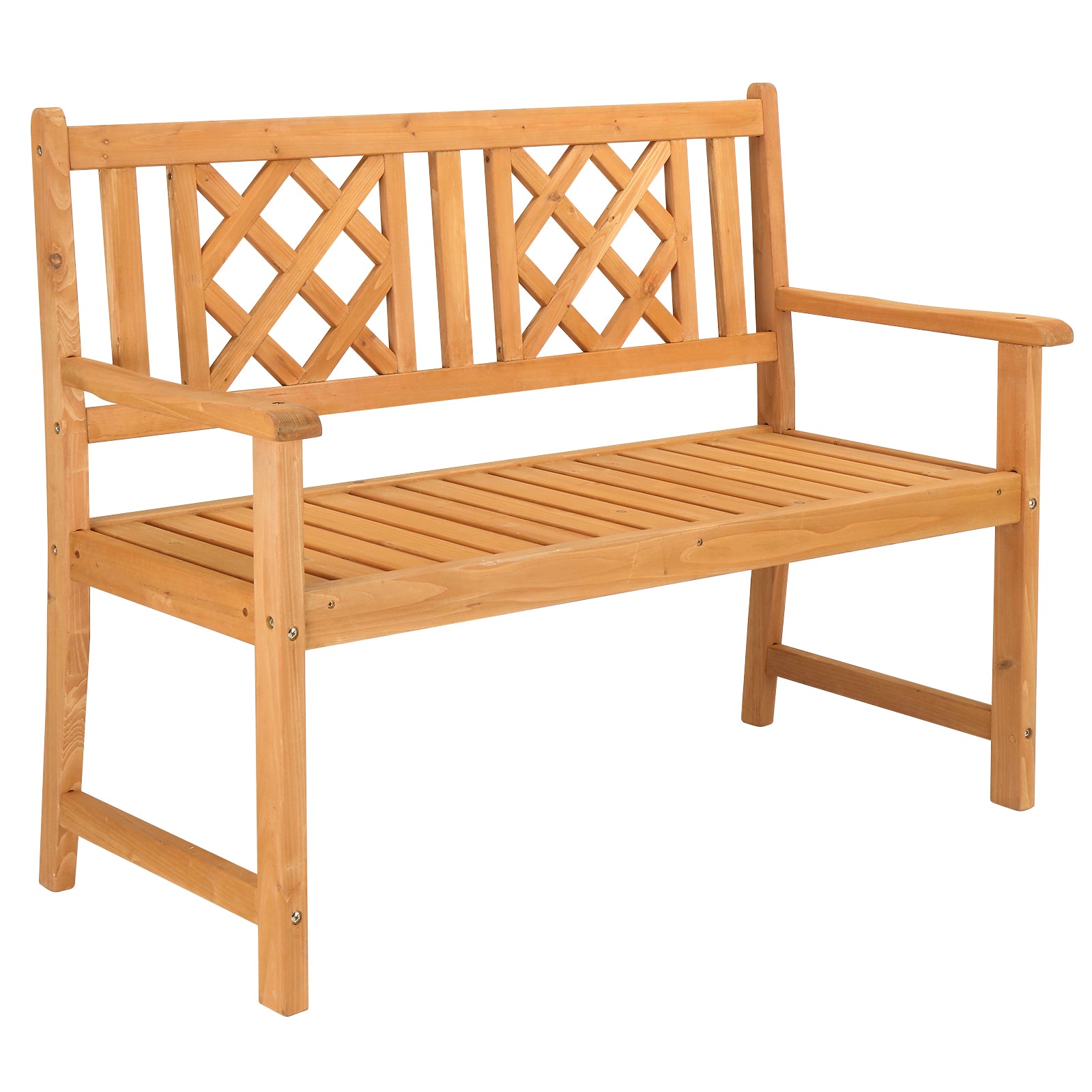 HAOYYE Outdoor Wooden Bench, Garden Fir Bench with Grid Back, Sturdy and Elegant Design for Patios, Paths, and Courtyards