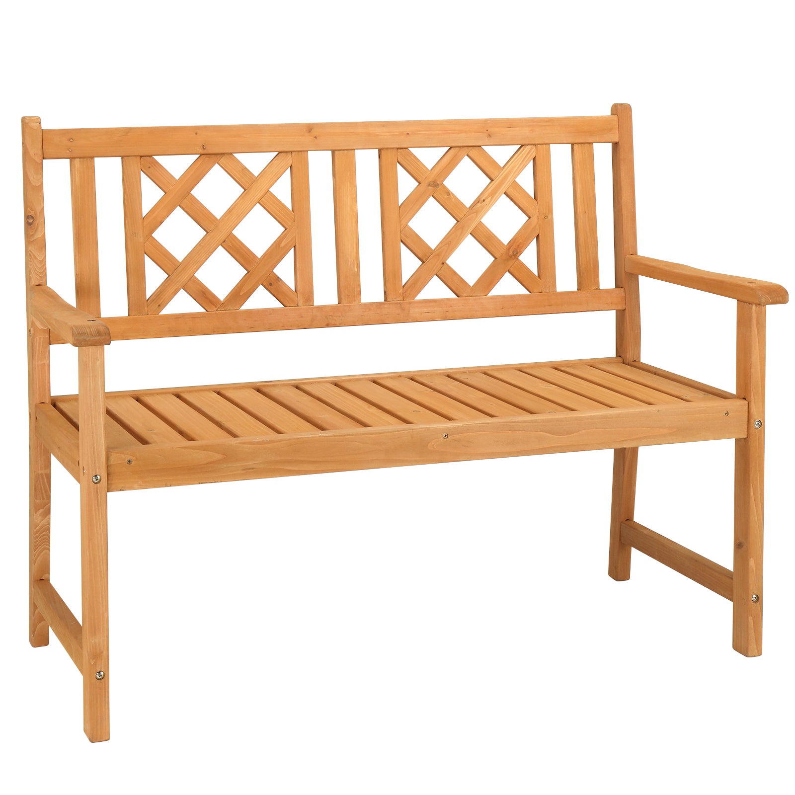 HAOYYE Outdoor Wooden Bench, Garden Fir Bench with Grid Back, Sturdy and Elegant Design for Patios, Paths, and Courtyards