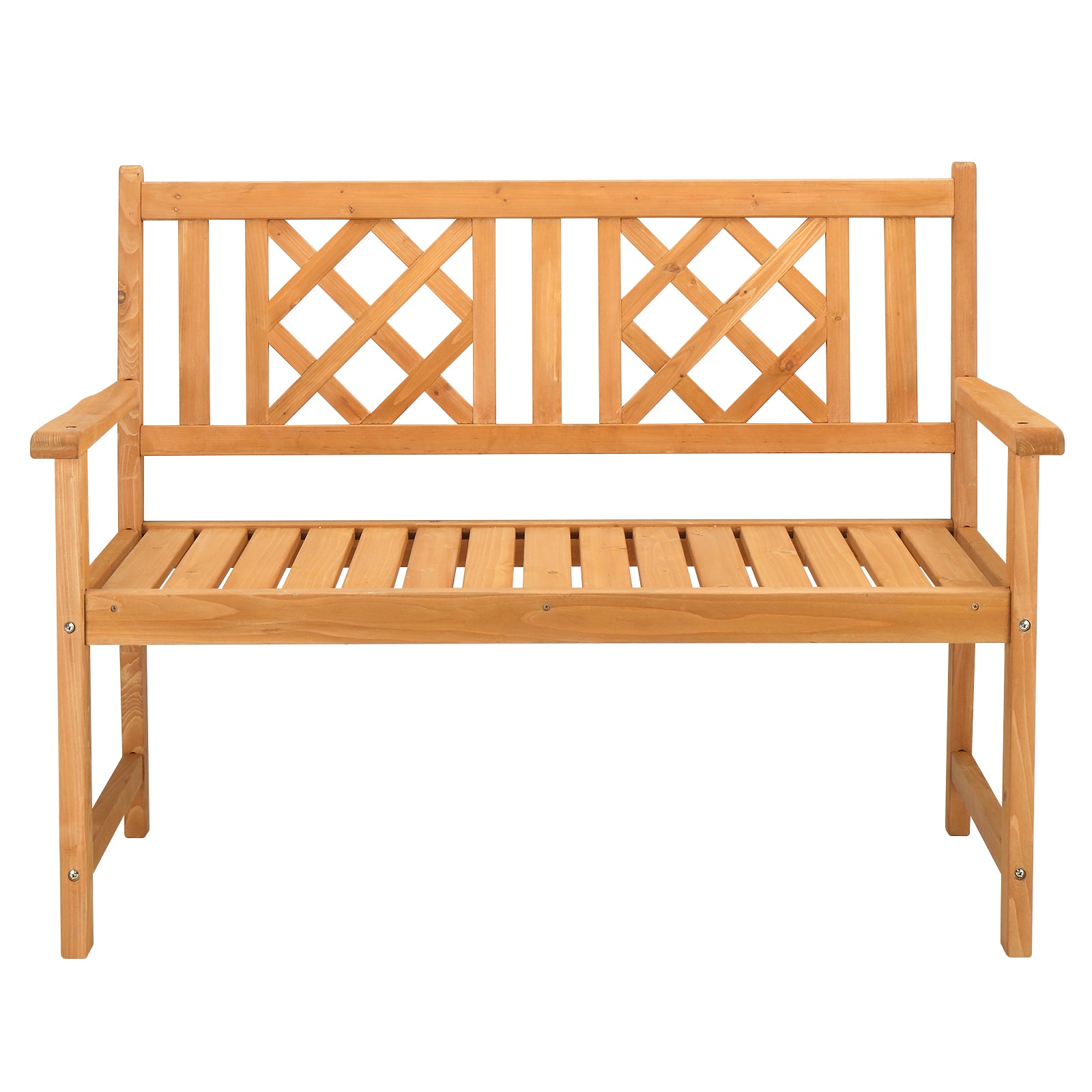 HAOYYE Outdoor Wooden Bench, Garden Fir Bench with Grid Back, Sturdy and Elegant Design for Patios, Paths, and Courtyards