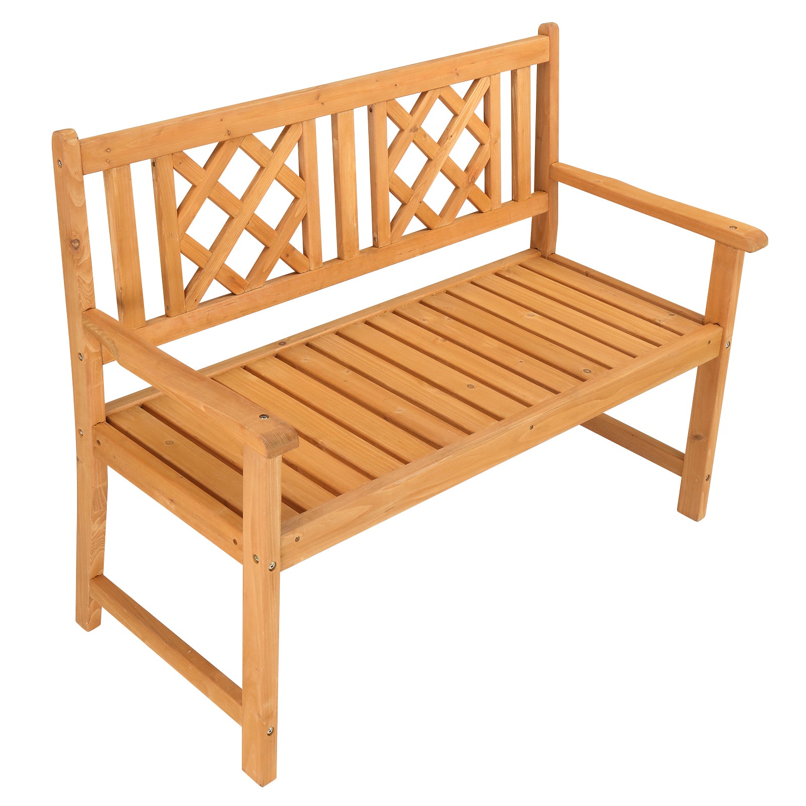 HAOYYE Outdoor Wooden Bench, Garden Fir Bench with Grid Back, Sturdy and Elegant Design for Patios, Paths, and Courtyards