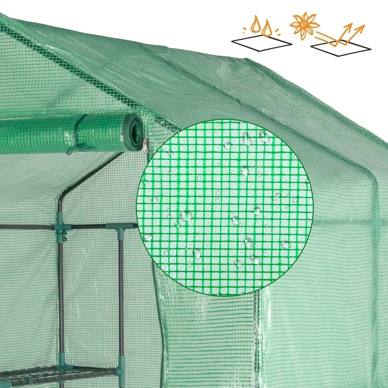 HAOYYE Outdoor Walk-In Greenhouse with 8 Tier Shelves and Zippered Door, Heavy Duty PE Cover Plant Stand for Patio Balcony Garden, Portable Steeple Frame Green Grow House