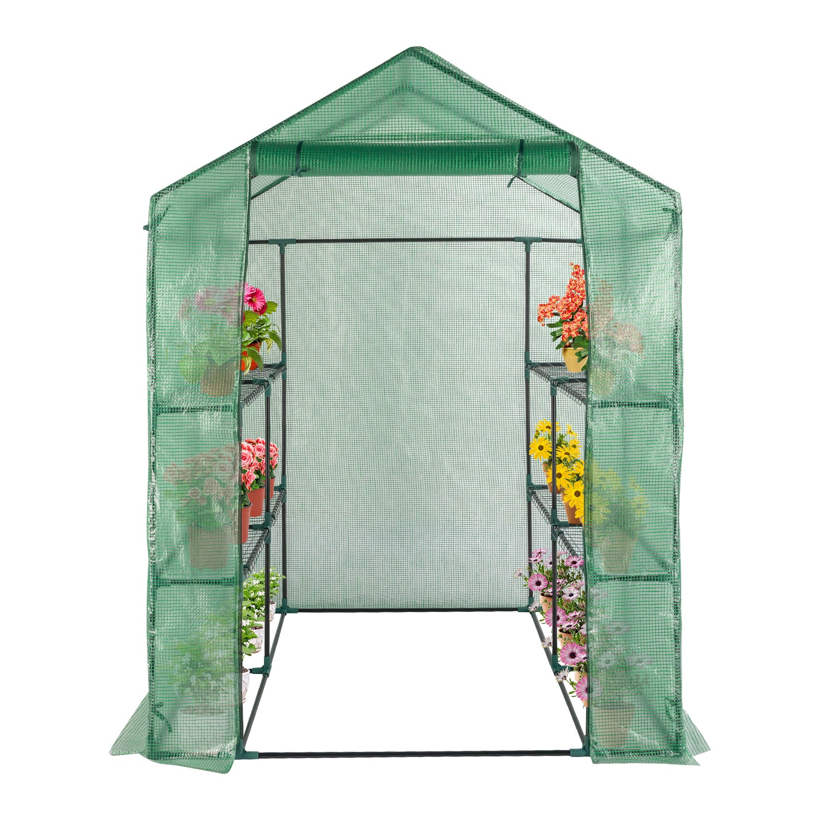 HAOYYE Outdoor Walk-In Greenhouse with 8 Tier Shelves and Zippered Door, Heavy Duty PE Cover Plant Stand for Patio Balcony Garden, Portable Steeple Frame Green Grow House