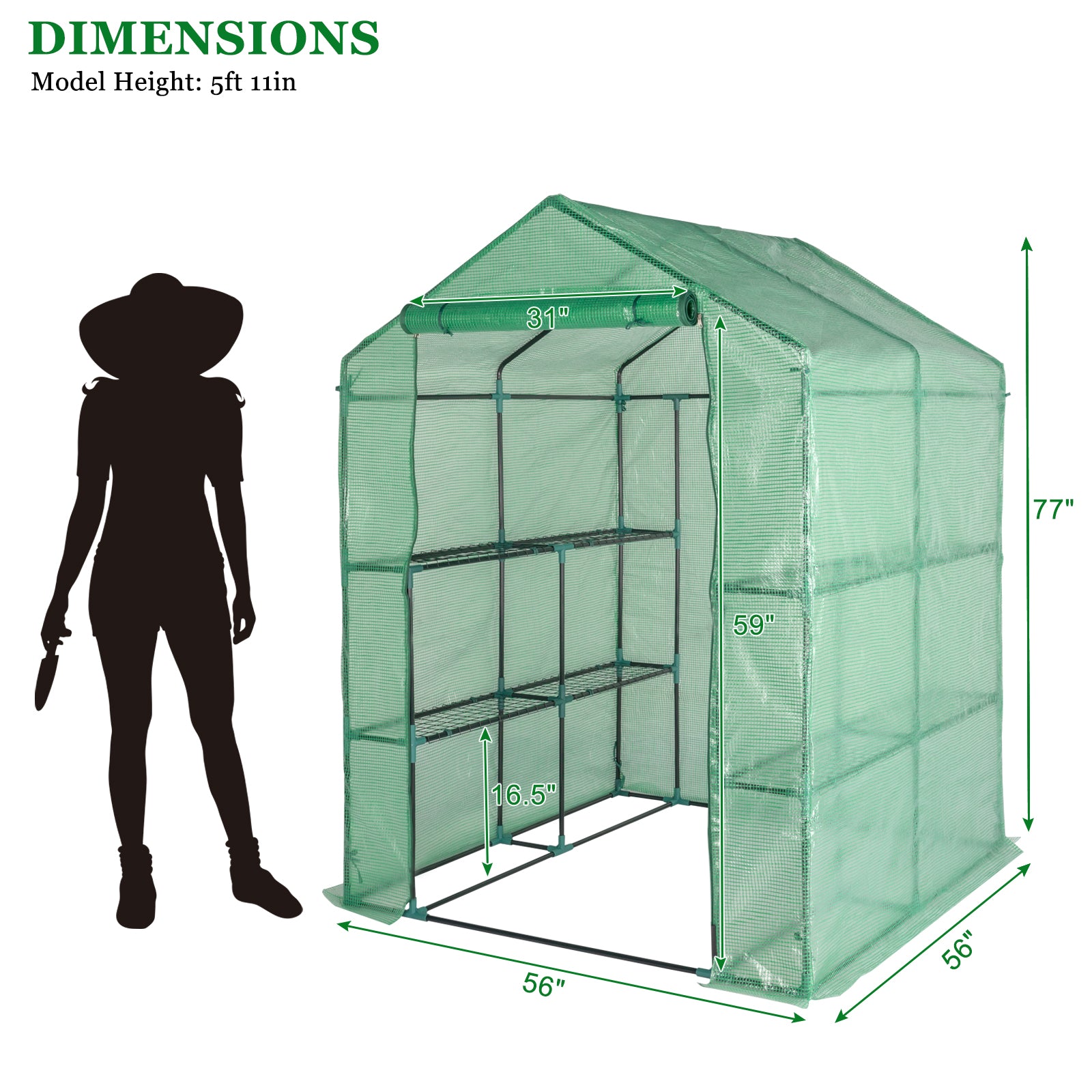 HAOYYE Outdoor Walk-In Greenhouse with 8 Tier Shelves and Zippered Door, Heavy Duty PE Cover Plant Stand for Patio Balcony Garden, Portable Steeple Frame Green Grow House
