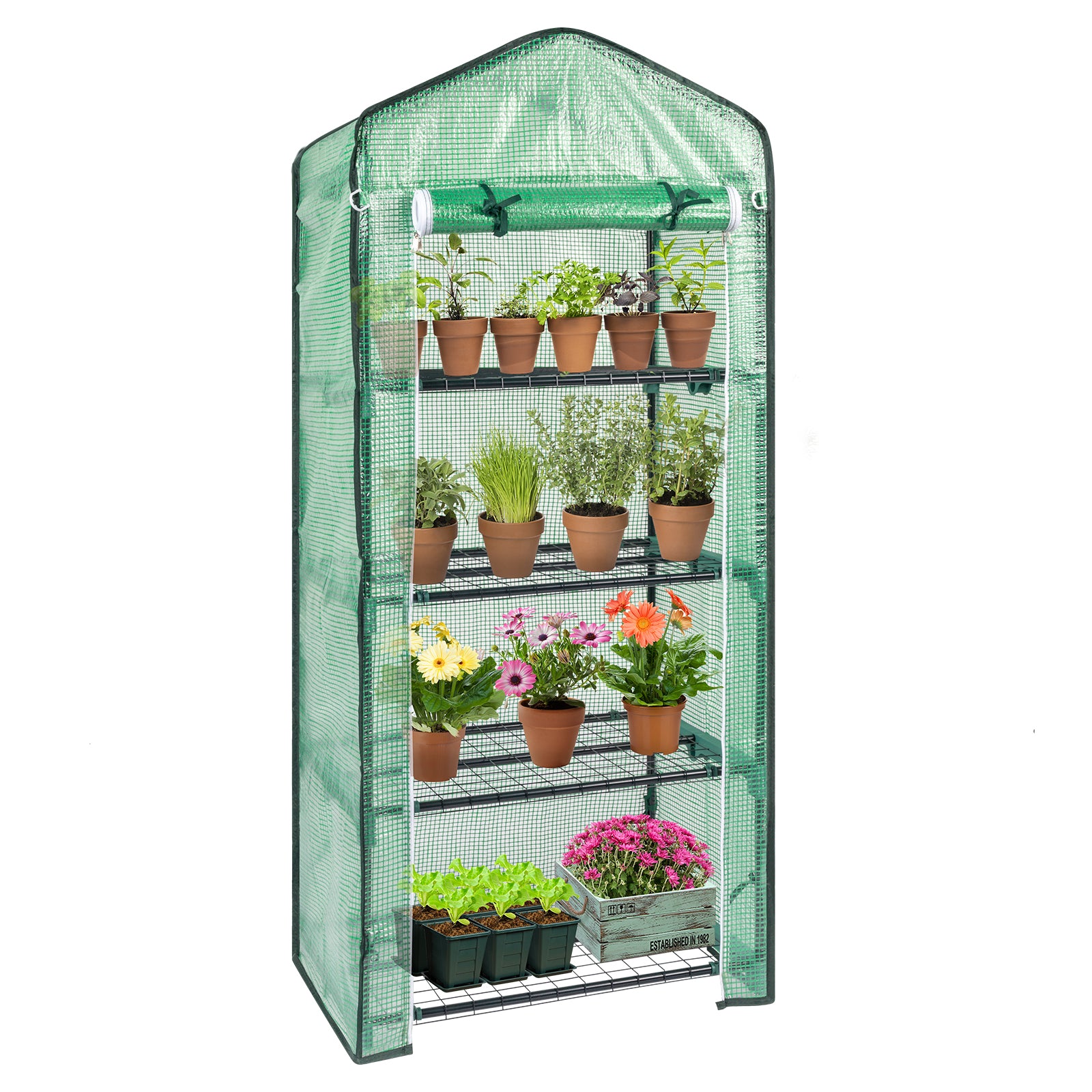 HAOYYE Durable Portable Greenhouse with Grid Shelves and Zippered Door, Metal Frame Plant Stand with PE Cover for Indoor Outdoor Gardening, Stable Multi Tier Greenhouse for Healthy Plant Growth
