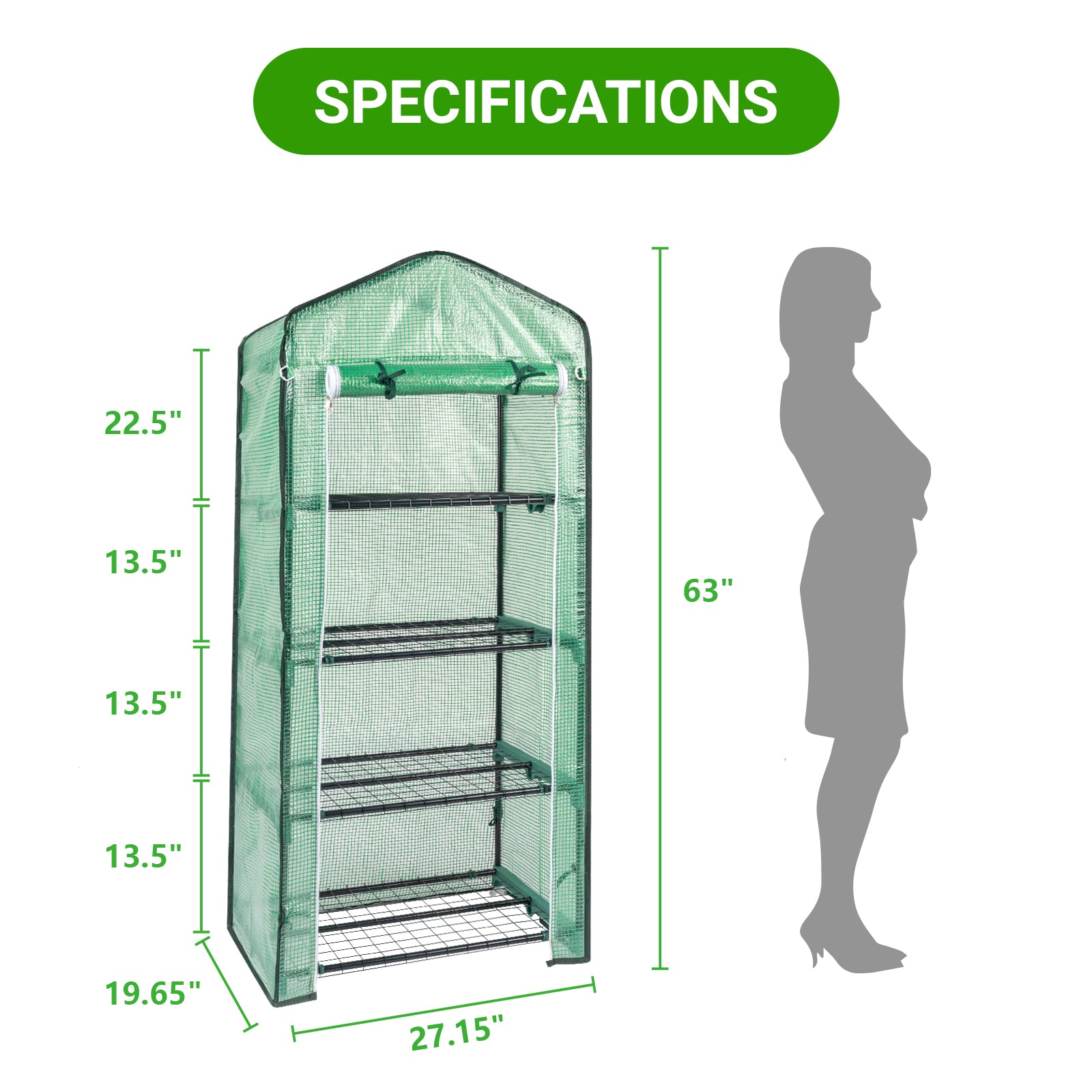 HAOYYE Durable Portable Greenhouse with Grid Shelves and Zippered Door, Metal Frame Plant Stand with PE Cover for Indoor Outdoor Gardening, Stable Multi Tier Greenhouse for Healthy Plant Growth