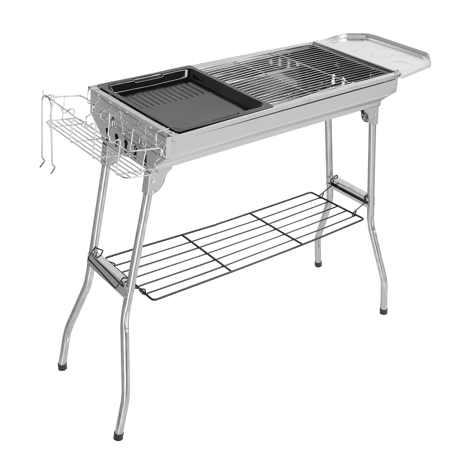 HAOYYE Portable Stainless Steel Grill for Outdoor BBQ Cooking, Lightweight Folding Charcoal Grill with Double Grates and Bottom Shelf, Easy to Carry and Clean, Ideal for Patio Backyard Camping Picnic Use