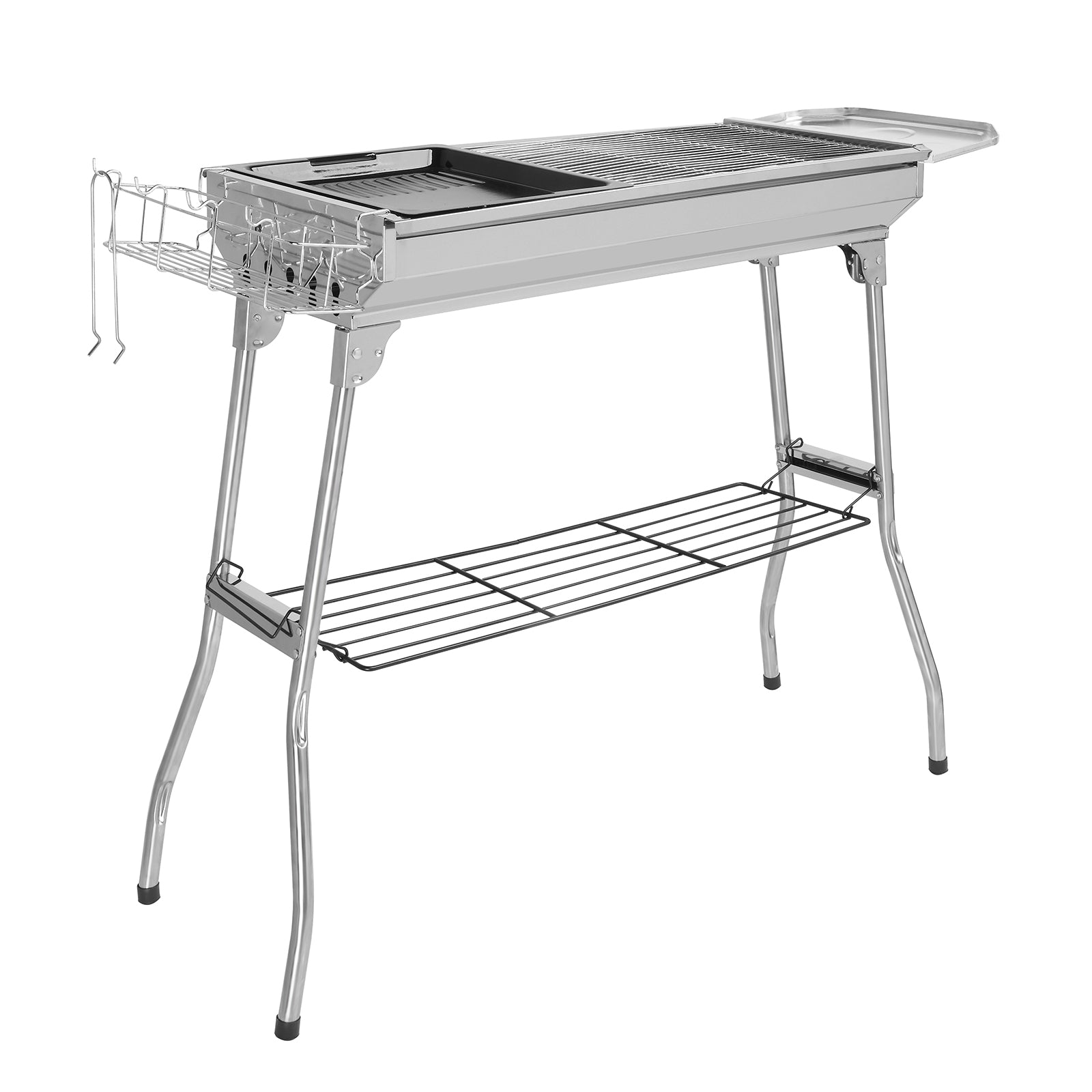 HAOYYE Portable Stainless Steel Grill for Outdoor BBQ Cooking, Lightweight Folding Charcoal Grill with Double Grates and Bottom Shelf, Easy to Carry and Clean, Ideal for Patio Backyard Camping Picnic Use