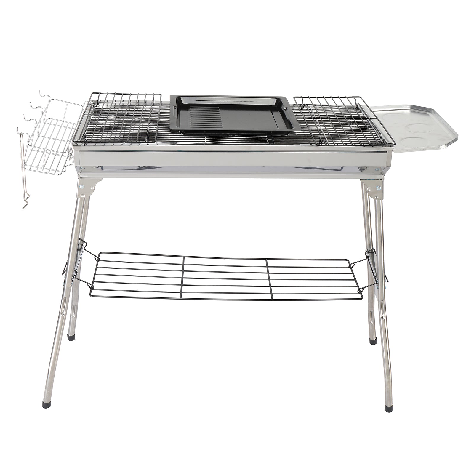 HAOYYE Portable Stainless Steel Grill for Outdoor BBQ Cooking, Lightweight Folding Charcoal Grill with Double Grates and Bottom Shelf, Easy to Carry and Clean, Ideal for Patio Backyard Camping Picnic Use