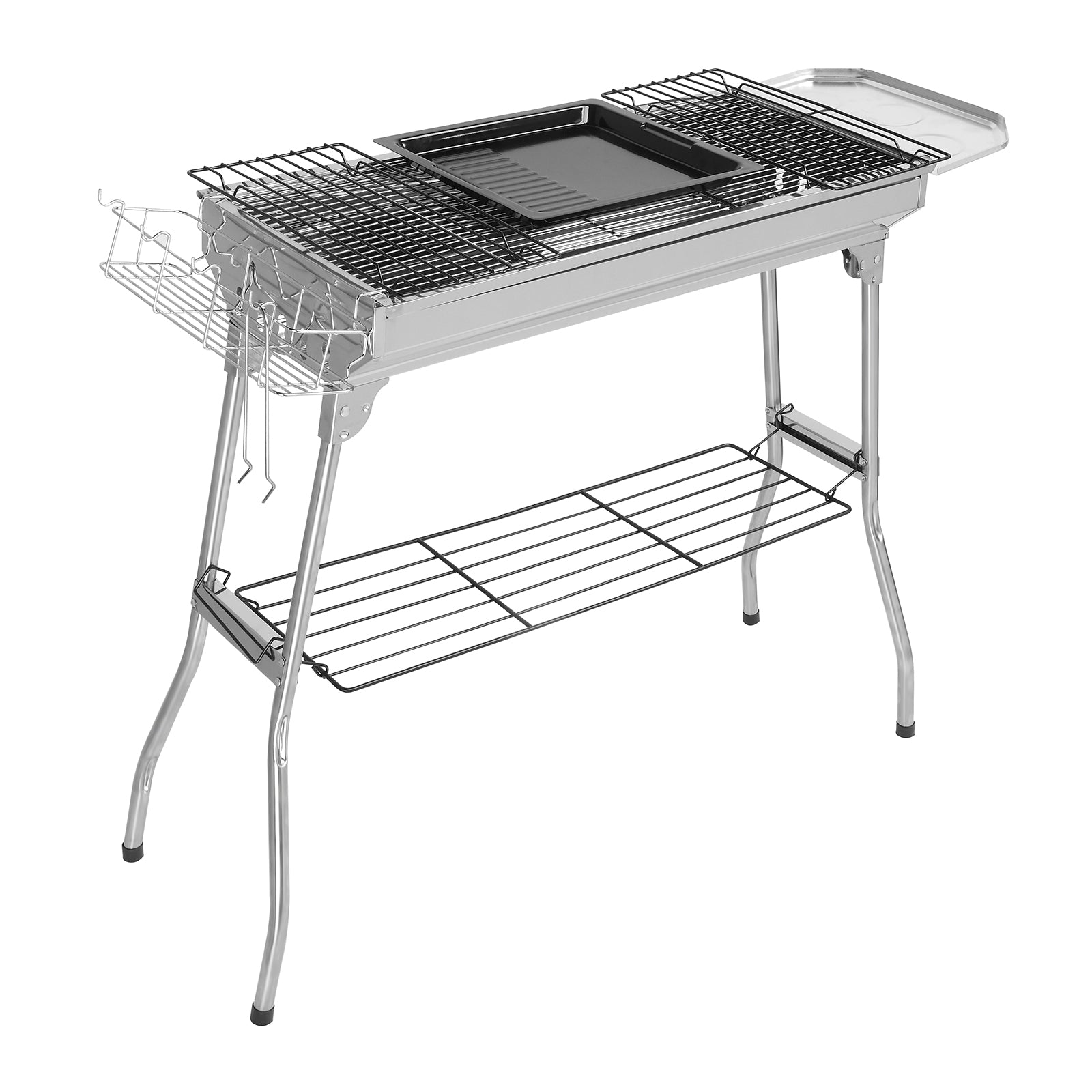 HAOYYE Portable Stainless Steel Grill for Outdoor BBQ Cooking, Lightweight Folding Charcoal Grill with Double Grates and Bottom Shelf, Easy to Carry and Clean, Ideal for Patio Backyard Camping Picnic Use