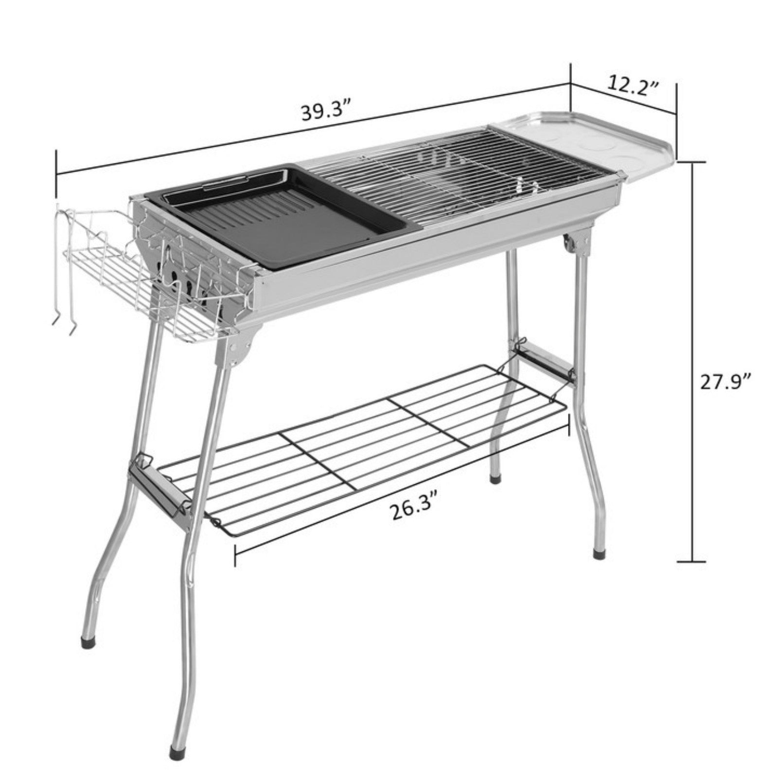 HAOYYE Portable Stainless Steel Grill for Outdoor BBQ Cooking, Lightweight Folding Charcoal Grill with Double Grates and Bottom Shelf, Easy to Carry and Clean, Ideal for Patio Backyard Camping Picnic Use