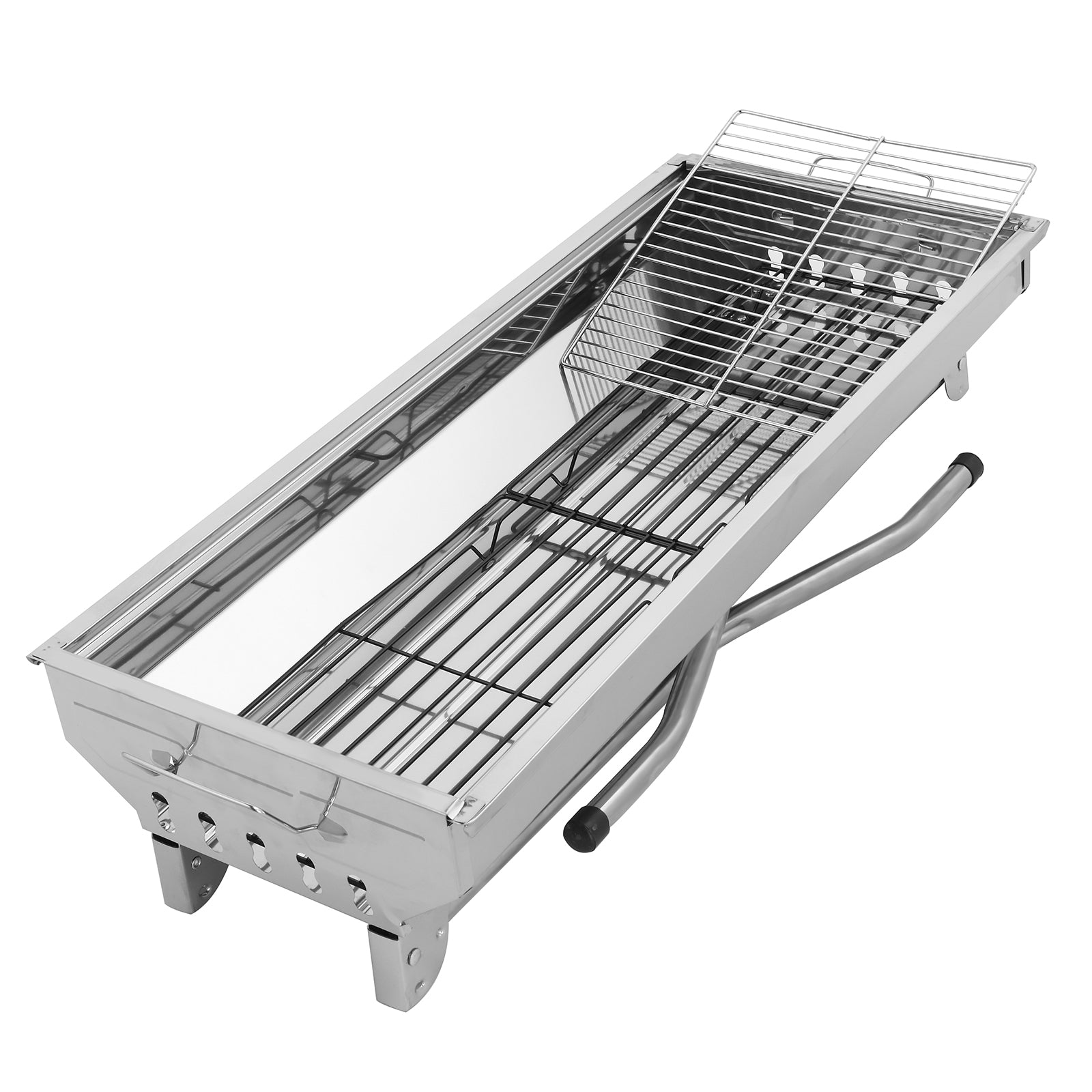 HAOYYE Portable Stainless Steel Grill for Outdoor BBQ Cooking, Lightweight Folding Charcoal Grill with Double Grates and Bottom Shelf, Easy to Carry and Clean, Ideal for Patio Backyard Camping Picnic Use