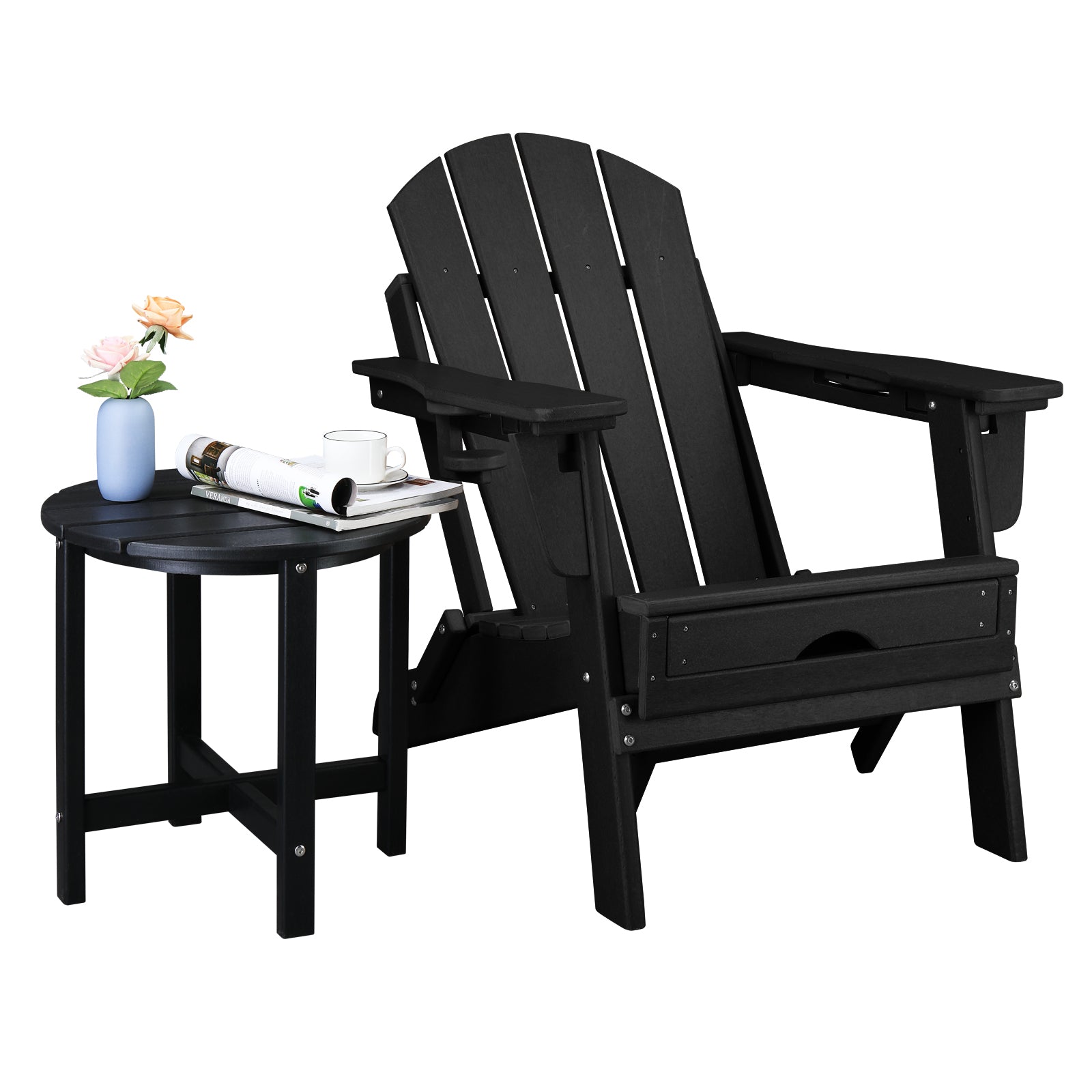 HAOYYE Single Layer Round HDPE Side Table, Durable and Lightweight Outdoor Table for Patios, Decks, and Gardens