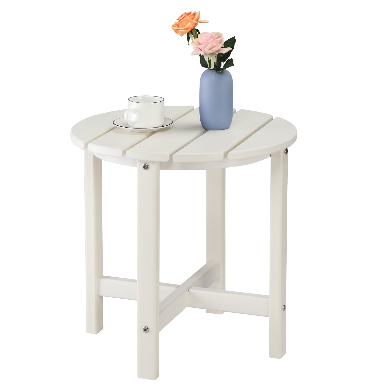 HAOYYE Single Layer Round HDPE Side Table, Durable and Lightweight Outdoor Table for Patios, Decks, and Gardens