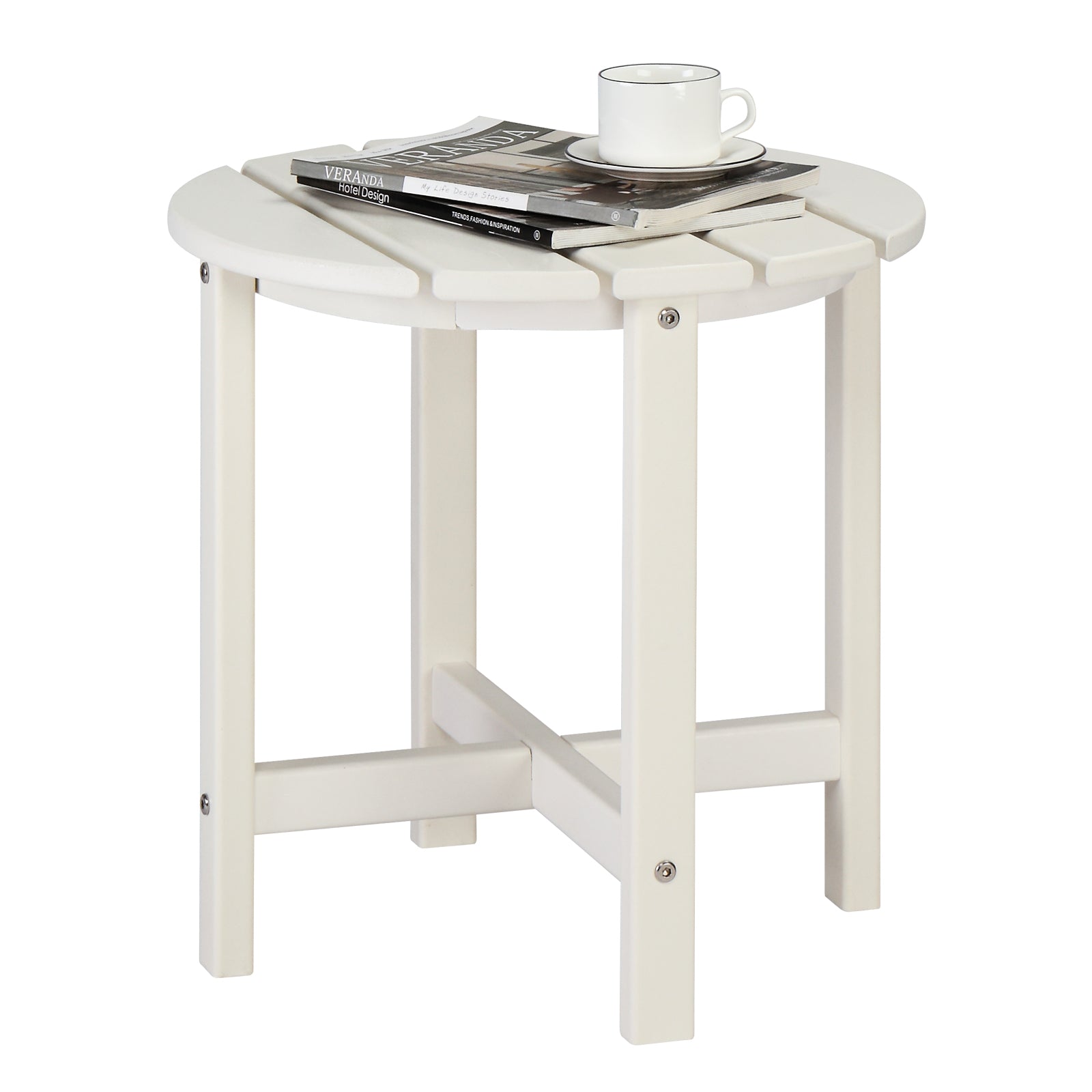 HAOYYE Single Layer Round HDPE Side Table, Durable and Lightweight Outdoor Table for Patios, Decks, and Gardens