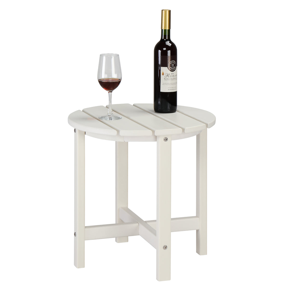 HAOYYE Single Layer Round HDPE Side Table, Durable and Lightweight Outdoor Table for Patios, Decks, and Gardens