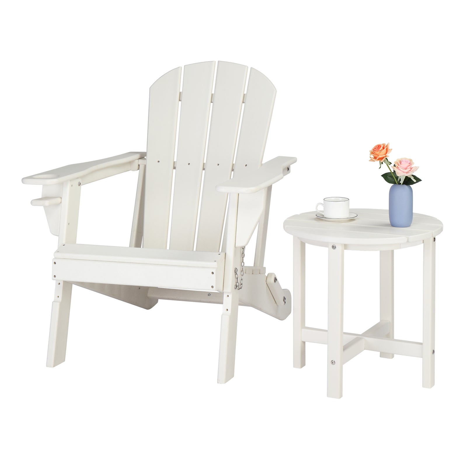 HAOYYE Single Layer Round HDPE Side Table, Durable and Lightweight Outdoor Table for Patios, Decks, and Gardens