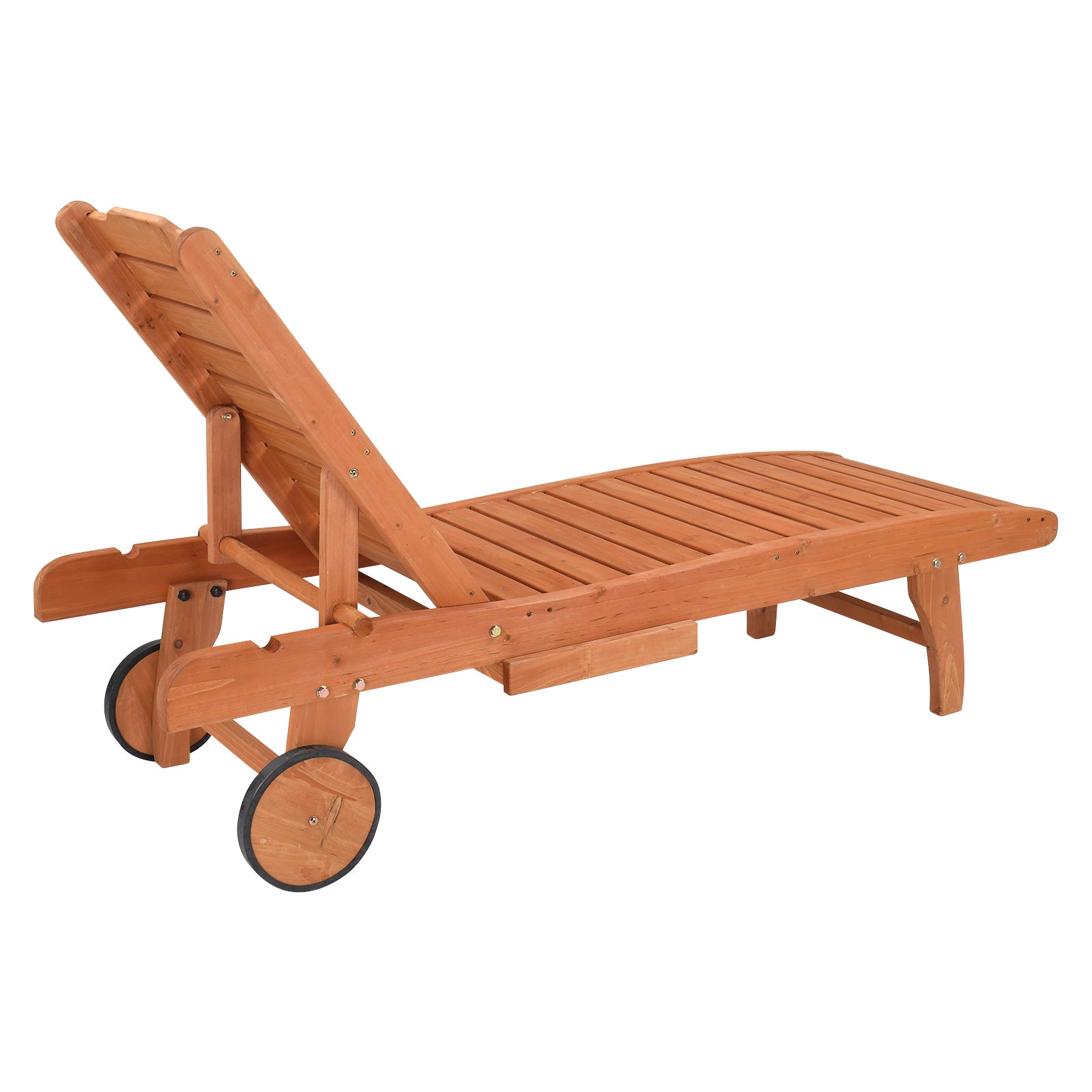 HAOYYE Outdoor Garden Fir Wooden Bed with Wheels and Drawers, Two-Speed Adjustment, Durable and Comfortable Garden Lounger, Burlywood Finish, Perfect for Patio, Porch, Deck, or Backyard Relaxation
