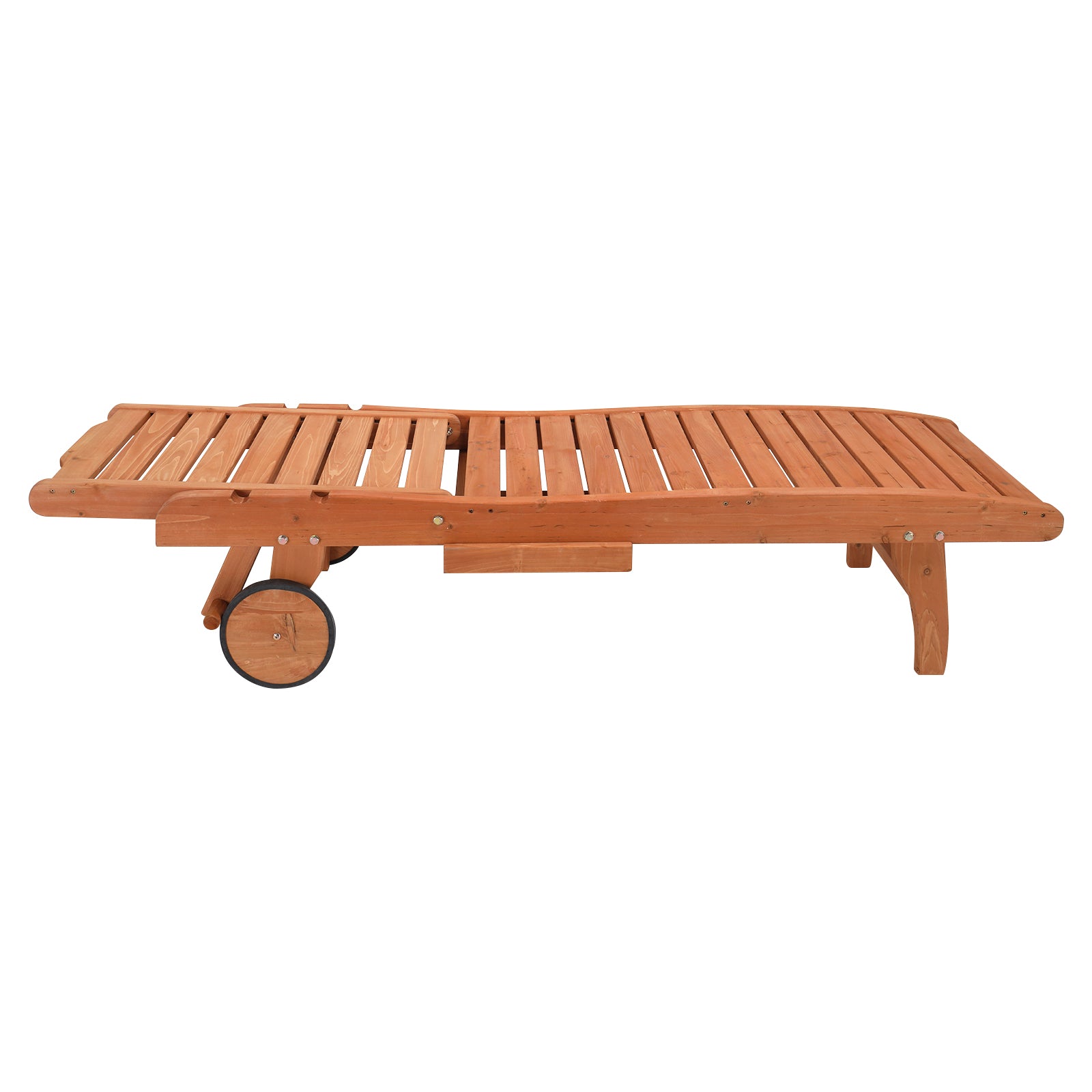 HAOYYE Outdoor Garden Fir Wooden Bed with Wheels and Drawers, Two-Speed Adjustment, Durable and Comfortable Garden Lounger, Burlywood Finish, Perfect for Patio, Porch, Deck, or Backyard Relaxation