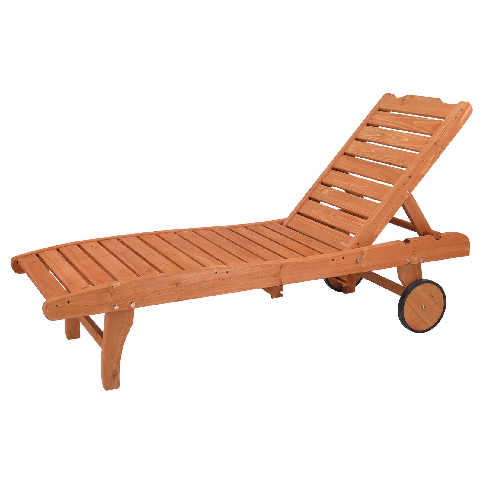 HAOYYE Outdoor Garden Fir Wooden Bed with Wheels and Drawers, Two-Speed Adjustment, Durable and Comfortable Garden Lounger, Burlywood Finish, Perfect for Patio, Porch, Deck, or Backyard Relaxation