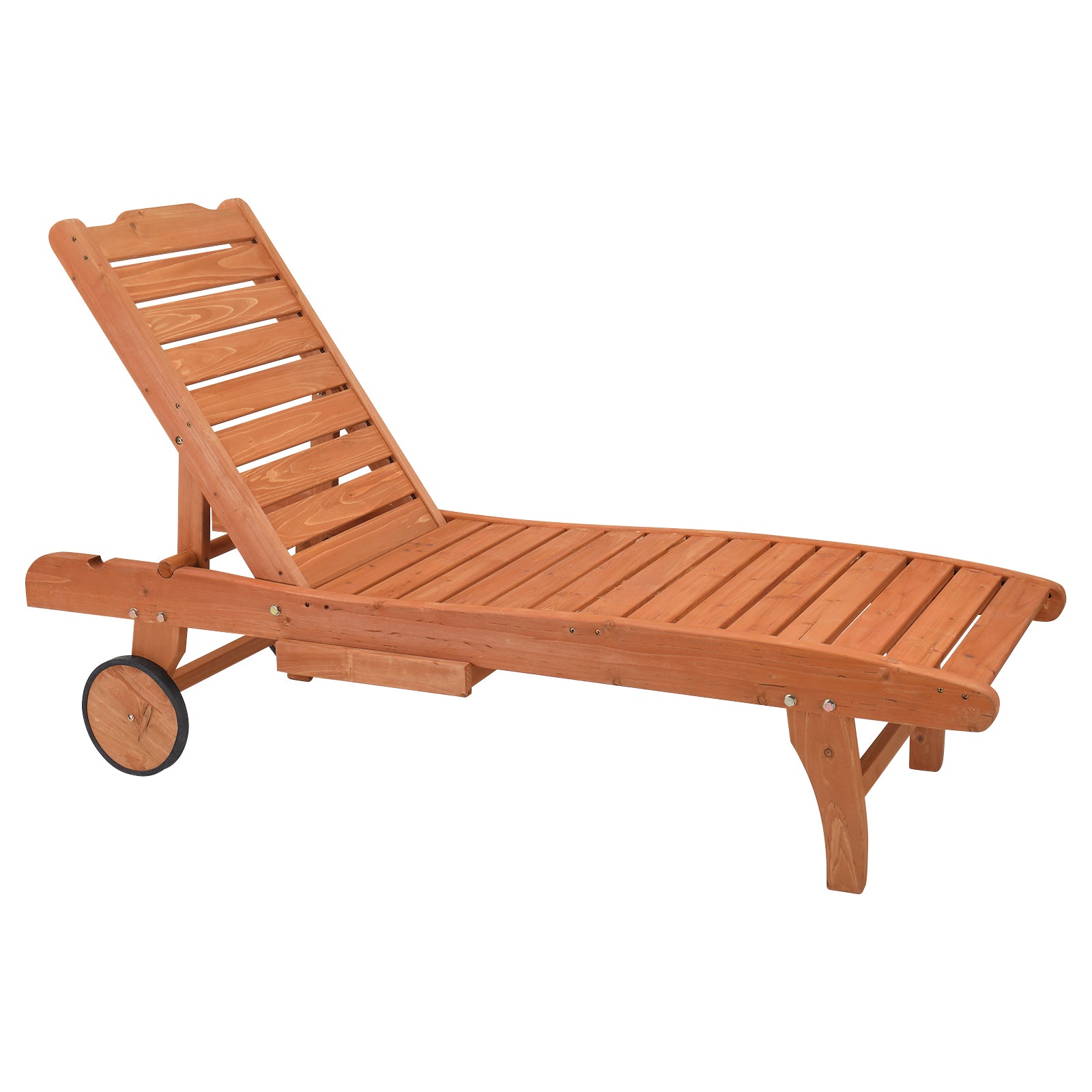 HAOYYE Outdoor Garden Fir Wooden Bed with Wheels and Drawers, Two-Speed Adjustment, Durable and Comfortable Garden Lounger, Burlywood Finish, Perfect for Patio, Porch, Deck, or Backyard Relaxation