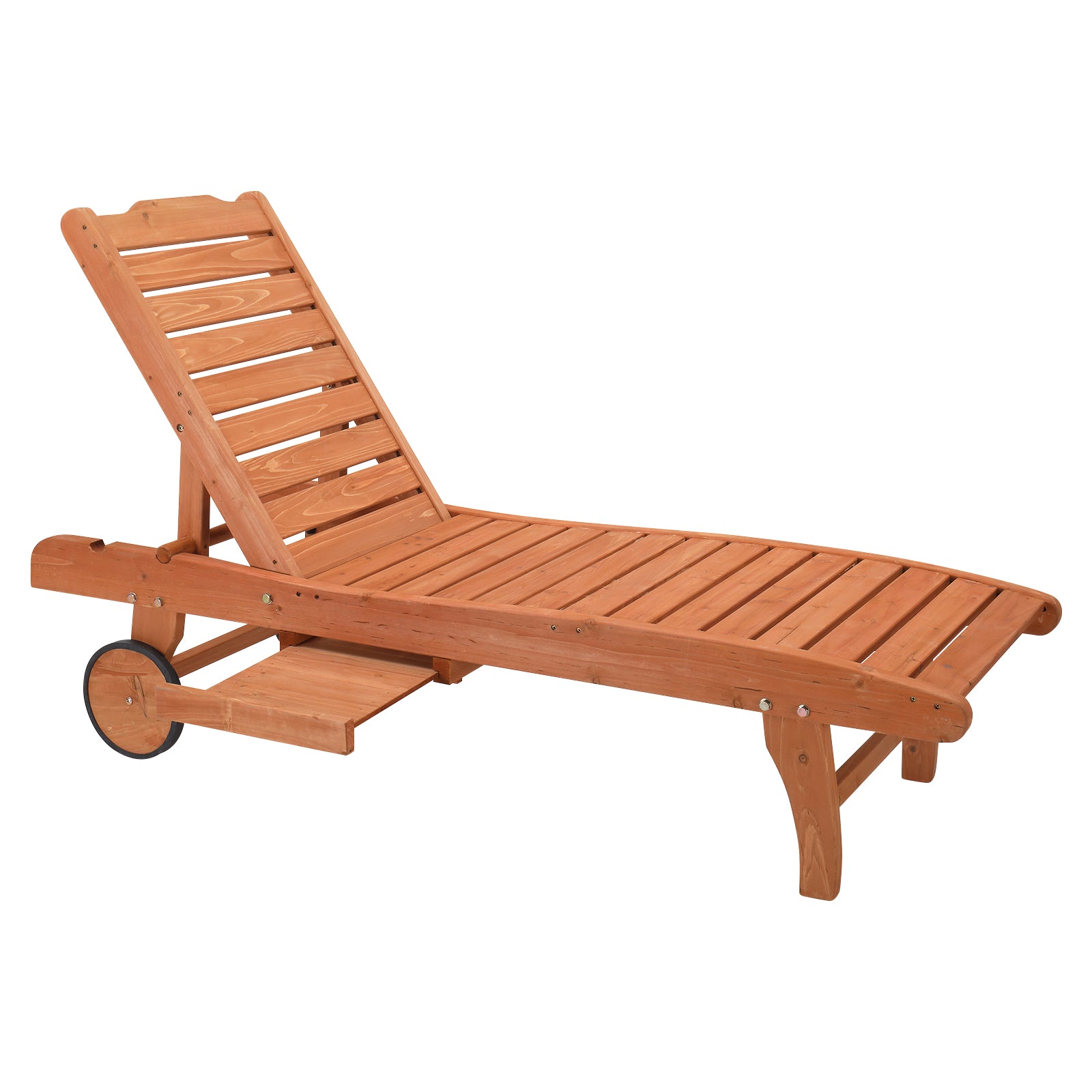 HAOYYE Outdoor Garden Fir Wooden Bed with Wheels and Drawers, Two-Speed Adjustment, Durable and Comfortable Garden Lounger, Burlywood Finish, Perfect for Patio, Porch, Deck, or Backyard Relaxation