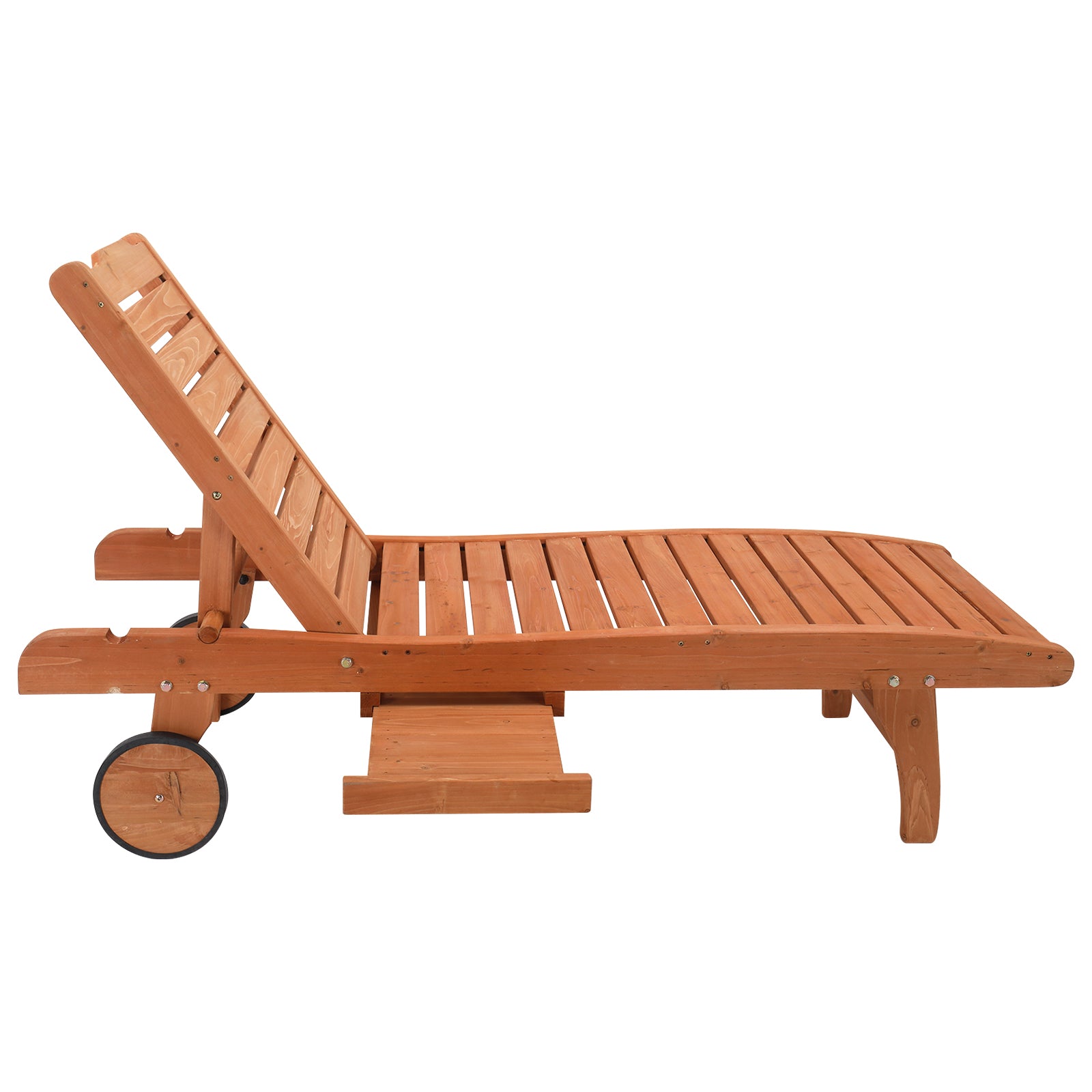 HAOYYE Outdoor Garden Fir Wooden Bed with Wheels and Drawers, Two-Speed Adjustment, Durable and Comfortable Garden Lounger, Burlywood Finish, Perfect for Patio, Porch, Deck, or Backyard Relaxation