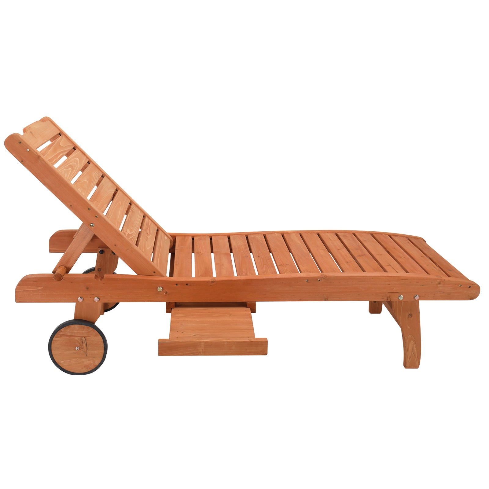 HAOYYE Outdoor Garden Fir Wooden Bed with Wheels and Drawers, Two-Speed Adjustment, Durable and Comfortable Garden Lounger, Burlywood Finish, Perfect for Patio, Porch, Deck, or Backyard Relaxation