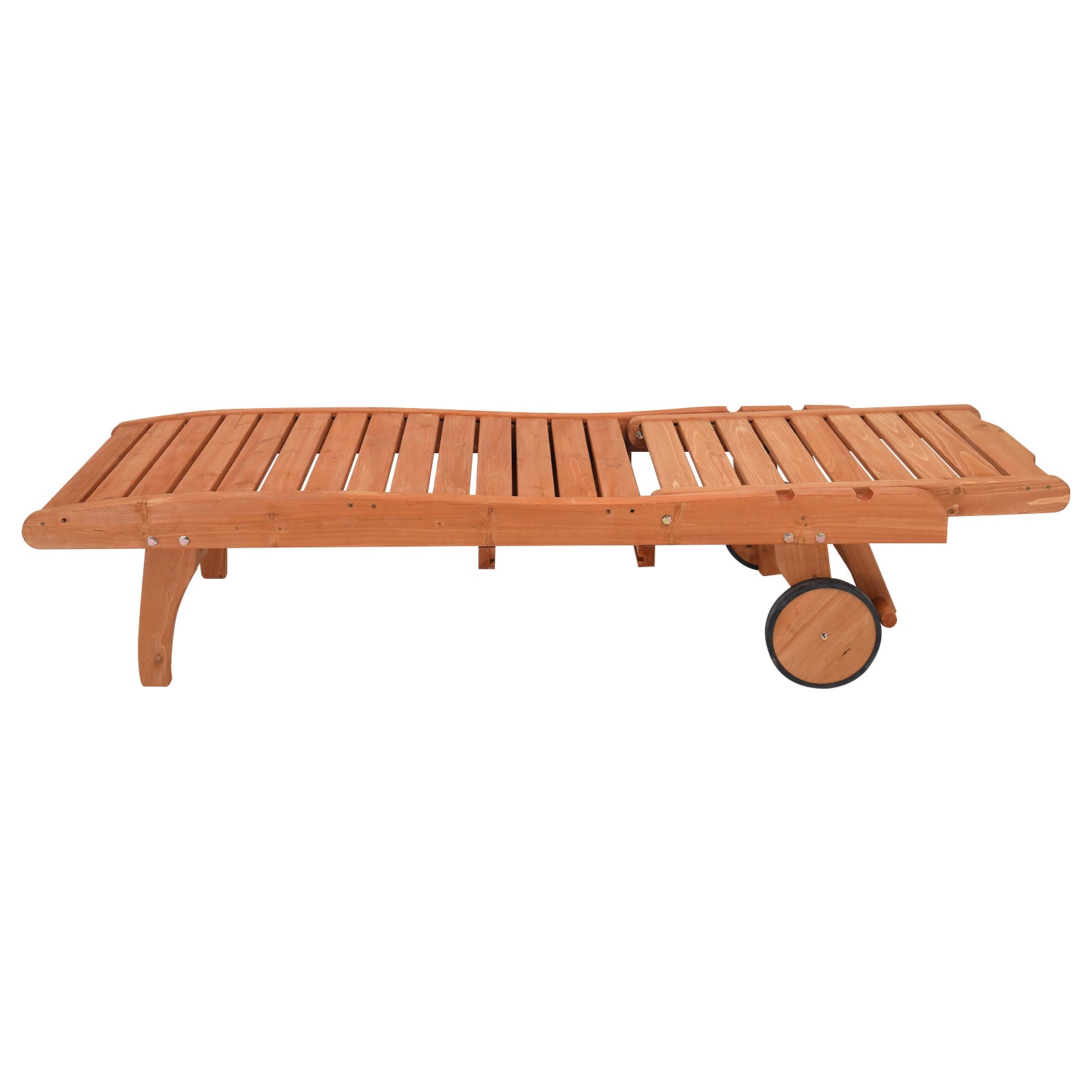 HAOYYE Outdoor Garden Fir Wooden Bed with Wheels and Drawers, Two-Speed Adjustment, Durable and Comfortable Garden Lounger, Burlywood Finish, Perfect for Patio, Porch, Deck, or Backyard Relaxation