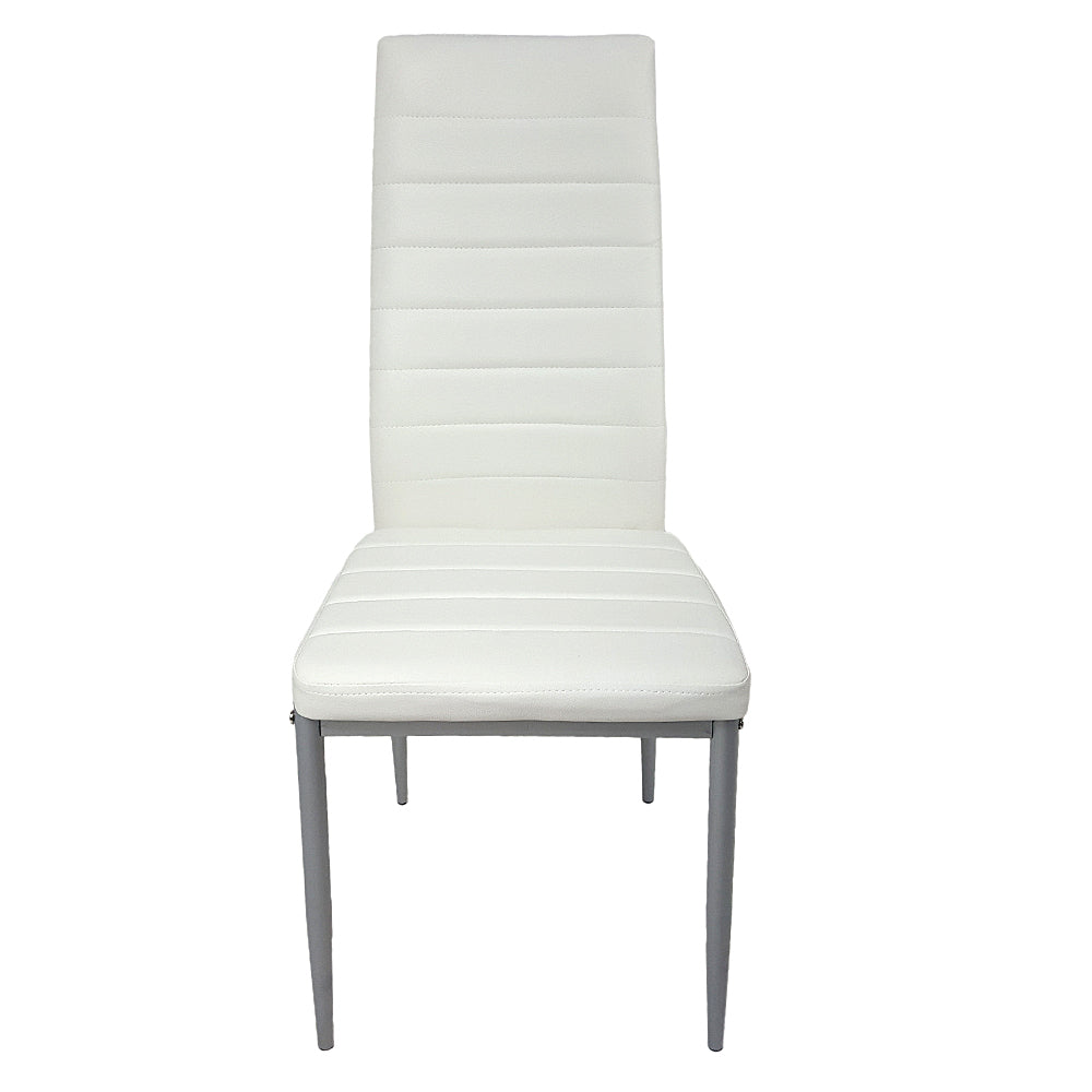 HAOYYE 4PCS PU Leather Dining Chairs with Backrest Cushion, Horizontal Stitching Design, Sturdy Steel Frame, Creamy White Seat with Gray Legs for Dining Room Kitchen