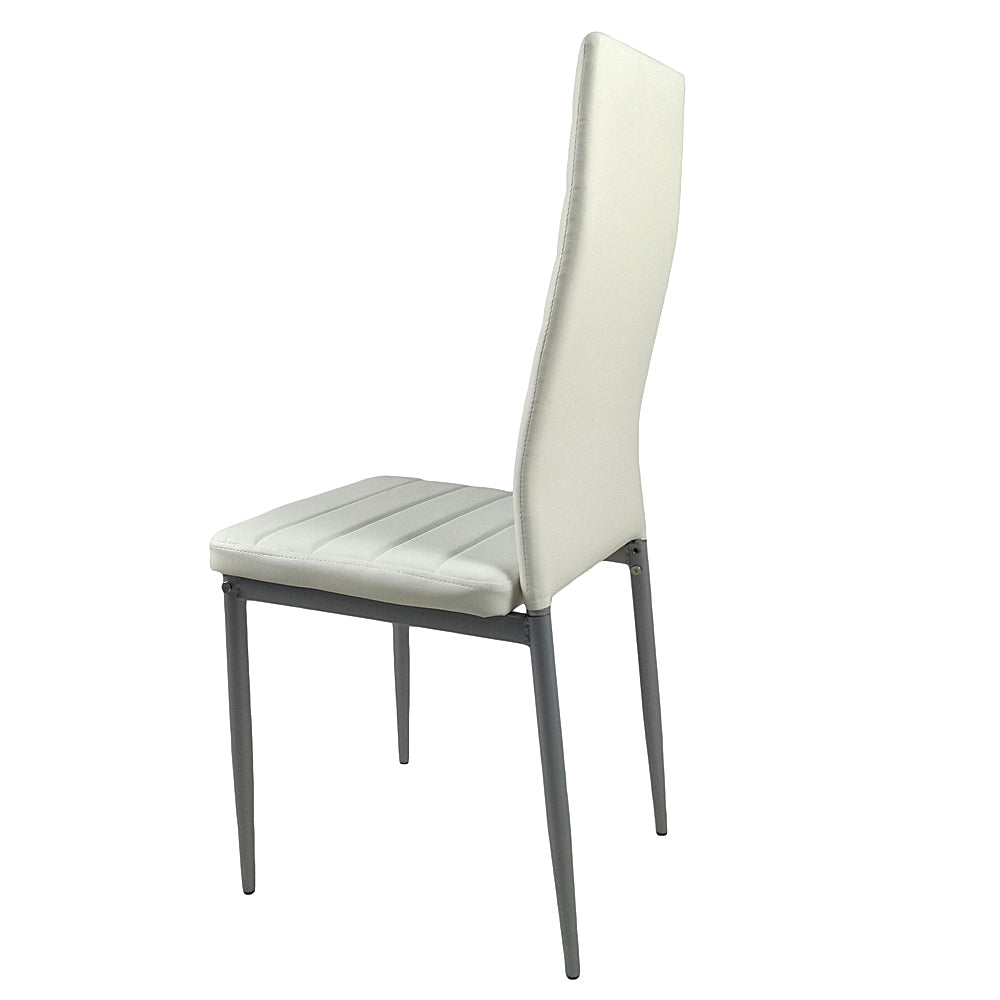 HAOYYE 4PCS PU Leather Dining Chairs with Backrest Cushion, Horizontal Stitching Design, Sturdy Steel Frame, Creamy White Seat with Gray Legs for Dining Room Kitchen