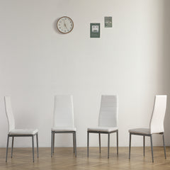 HAOYYE 4PCS PU Leather Dining Chairs with Backrest Cushion, Horizontal Stitching Design, Sturdy Steel Frame, Creamy White Seat with Gray Legs for Dining Room Kitchen