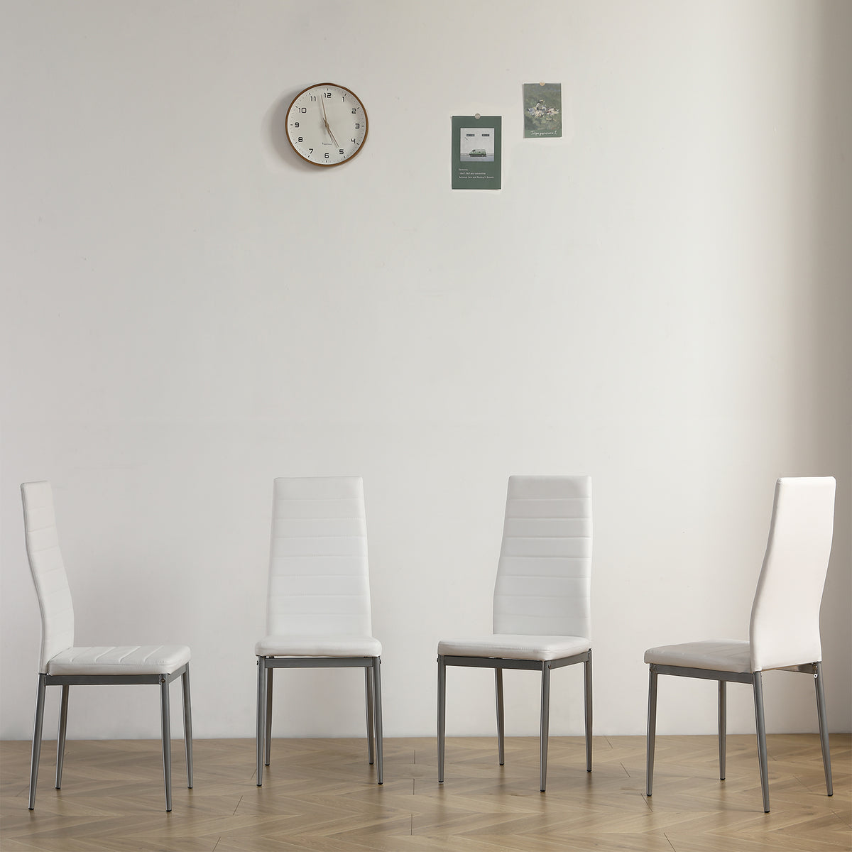 HAOYYE 4PCS PU Leather Dining Chairs with Backrest Cushion, Horizontal Stitching Design, Sturdy Steel Frame, Creamy White Seat with Gray Legs for Dining Room Kitchen