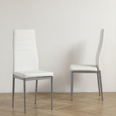 HAOYYE 4PCS PU Leather Dining Chairs with Backrest Cushion, Horizontal Stitching Design, Sturdy Steel Frame, Creamy White Seat with Gray Legs for Dining Room Kitchen