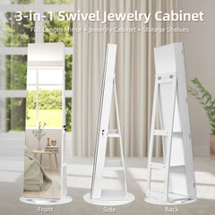 HAOYYE Jewelry Armoire with Full Length Mirror 360 Rotation Lockable Jewelry Organizer Cabinet with Multi Storage Shelves Large Capacity Mirror Armoire for Bedroom Closet Entryway