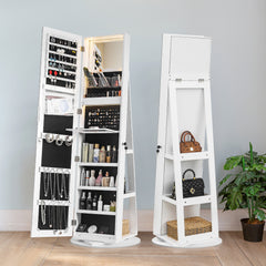 HAOYYE Jewelry Armoire with Full Length Mirror 360 Rotation Lockable Jewelry Organizer Cabinet with Multi Storage Shelves Large Capacity Mirror Armoire for Bedroom Closet Entryway