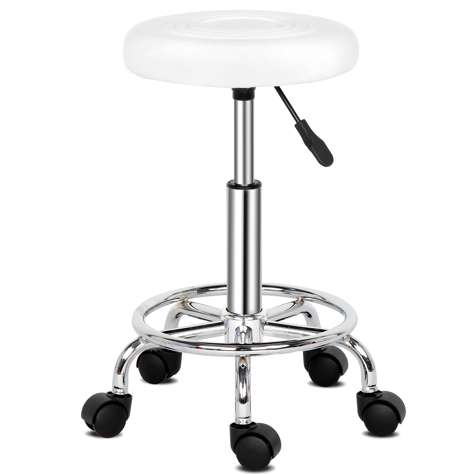 HAOYYE Round Backless Bar Stool with Textured Seat Lines 360 Degree Swivel Modern Adjustable Height White Rotation Stool for Salon Home Office Kitchen Living Room