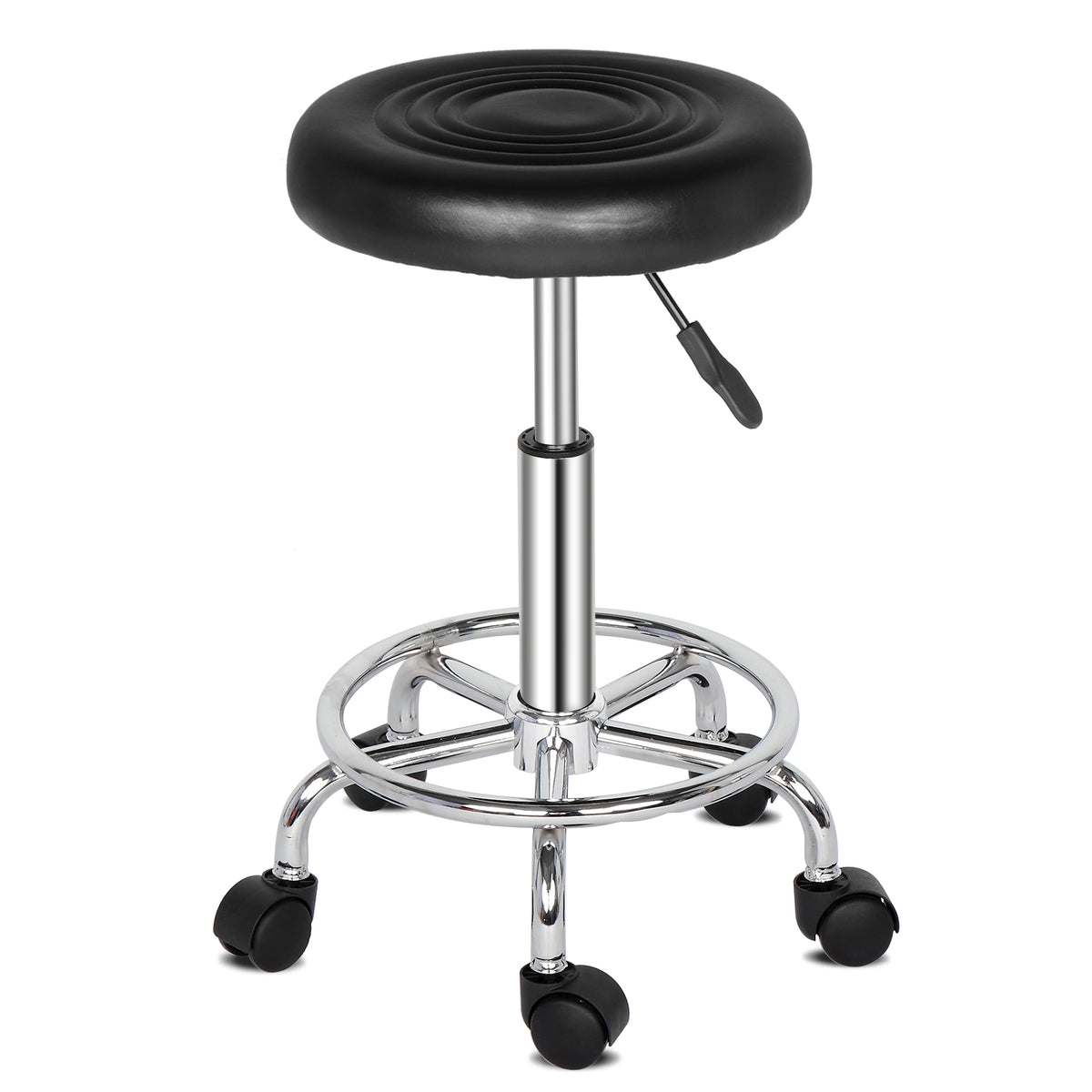 HAOYYE Round Rotation Bar Stool with Lines, Black PU Leather Seat, Soft Sponge Cushion, Chrome-Plated Base, 360 Degree Swivel, Five Casters for Easy Mobility, Durable and Comfortable Seating for Home and Office Use