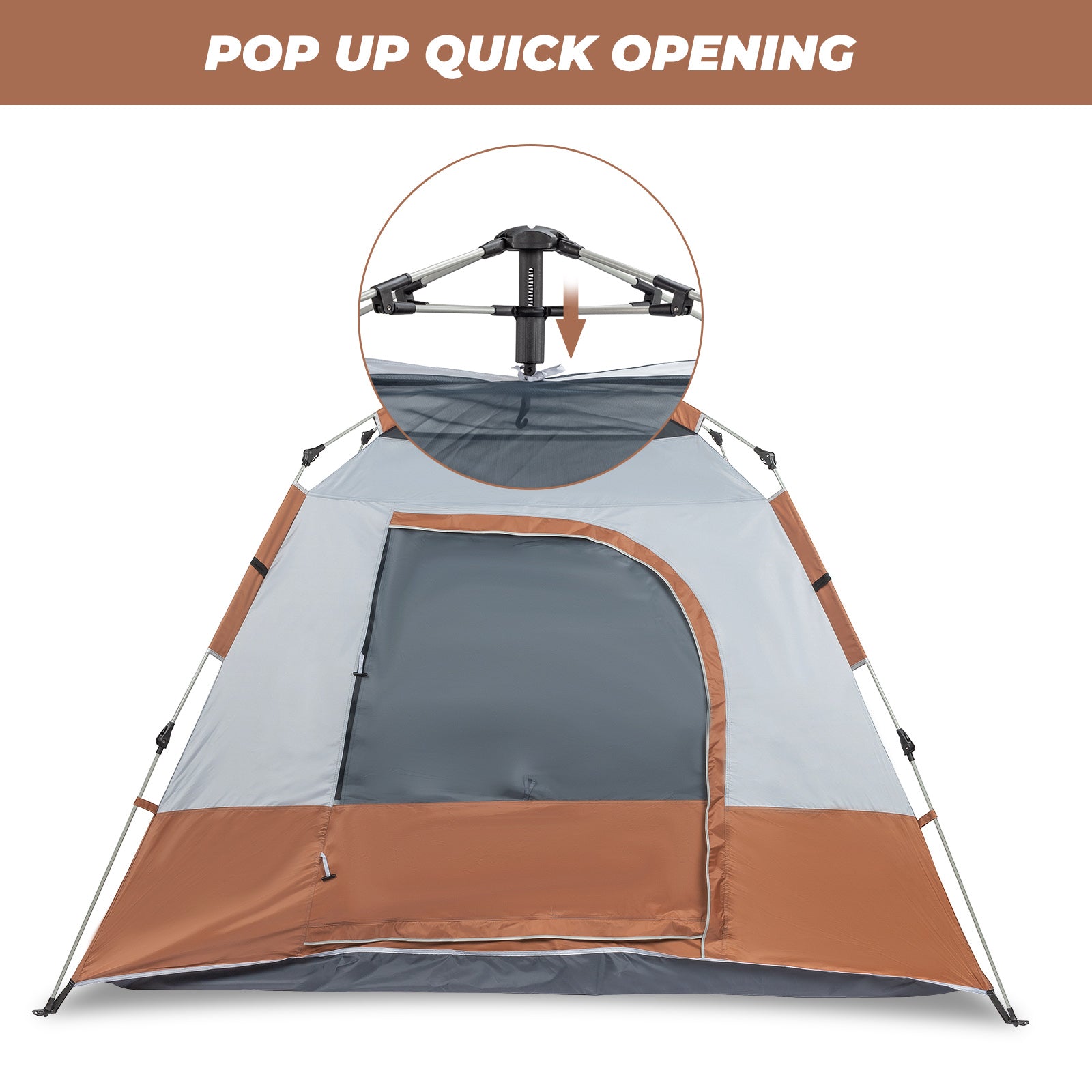 HAOYYE 240x240x150cm Spring Quick Open 4 Person Family Tent Brown Portable Camping Shelter Waterproof Sunshade Pop Up Tent for Outdoor Hiking Travel Garden Picnic Use