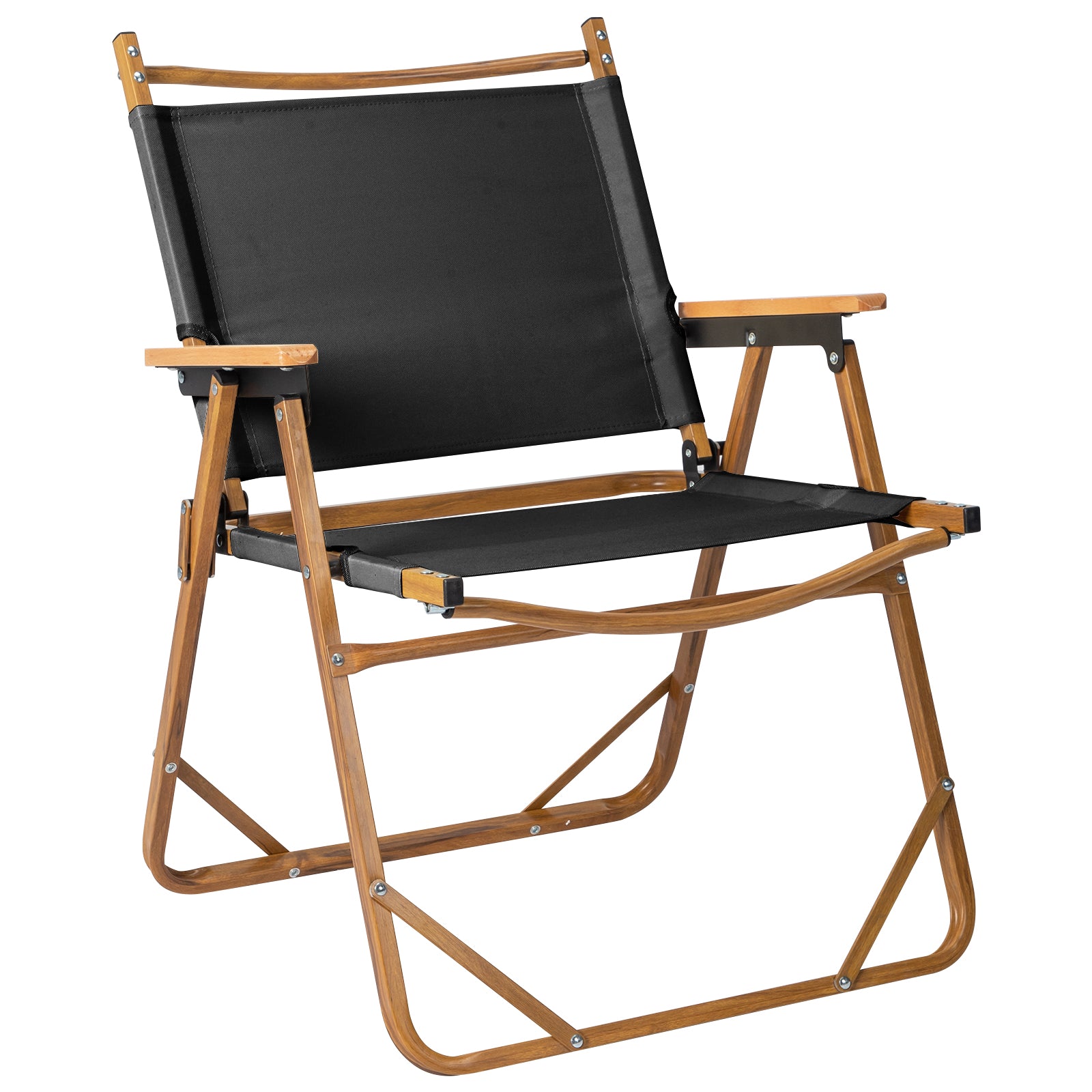 HAOYYE Large Camping Chair Black Aluminum Frame Oxford Fabric with Imitation Wood Grain Spray Paint Foldable Outdoor Chair Supports up to 100kg for Picnic Travel Beach Patio Relaxing