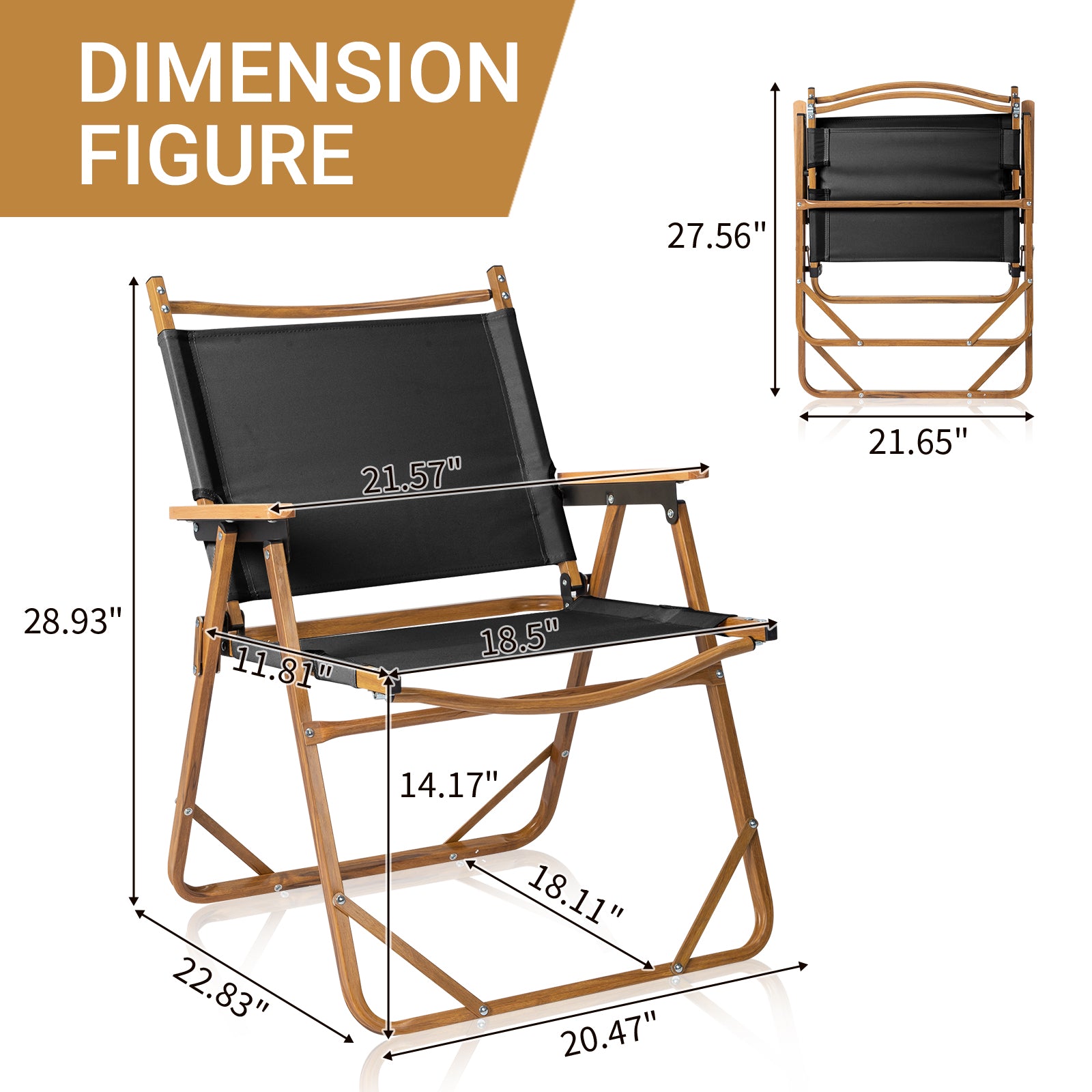 HAOYYE Large Camping Chair Black Aluminum Frame Oxford Fabric with Imitation Wood Grain Spray Paint Foldable Outdoor Chair Supports up to 100kg for Picnic Travel Beach Patio Relaxing